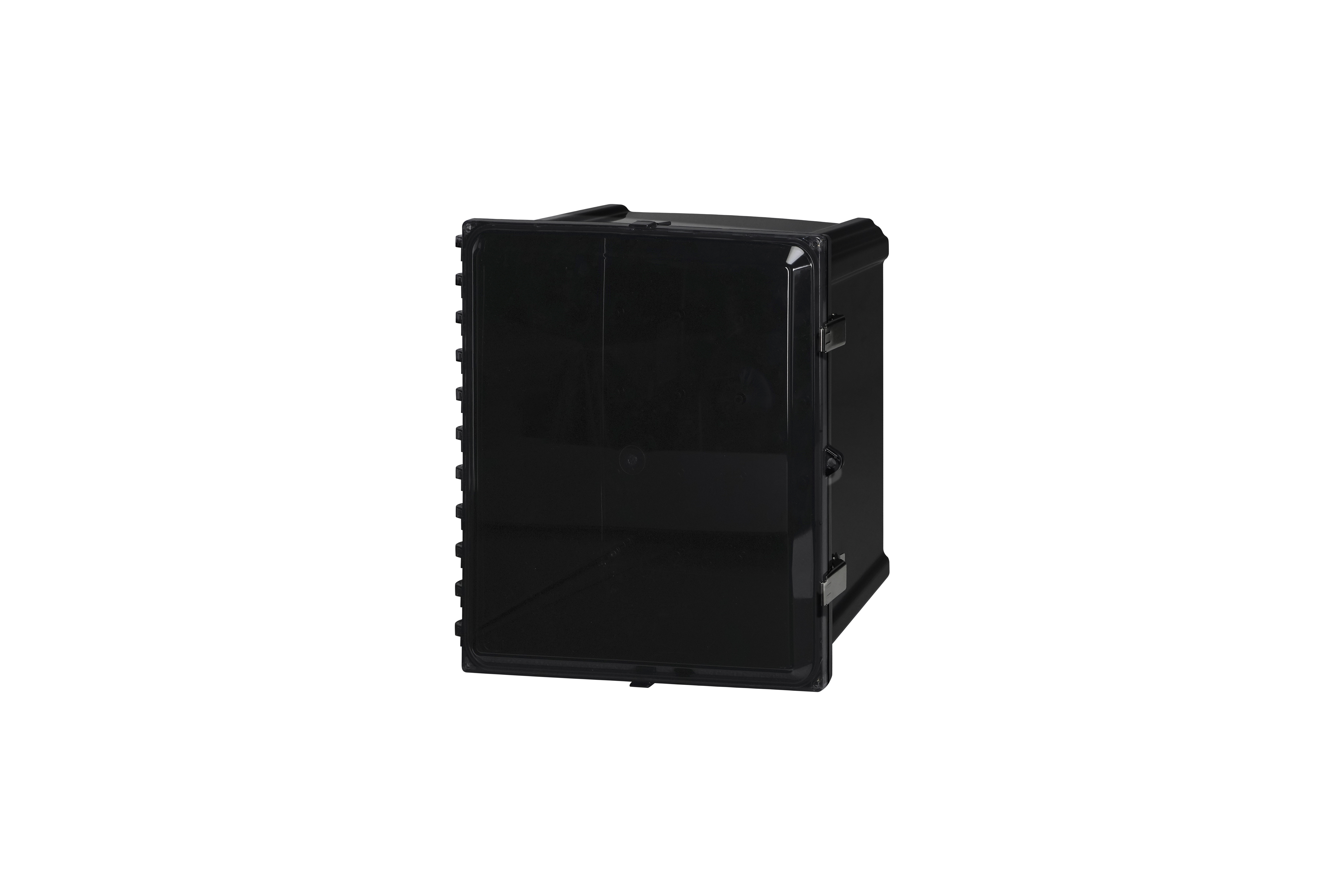 BK-PC1614CCSS-QFL-Closed.jpg Polycarbonate Enclosure 16 x 14 x 8 Inches, Black, with Hinged Clear Cover and Stainless Steel Latches by Stahlin