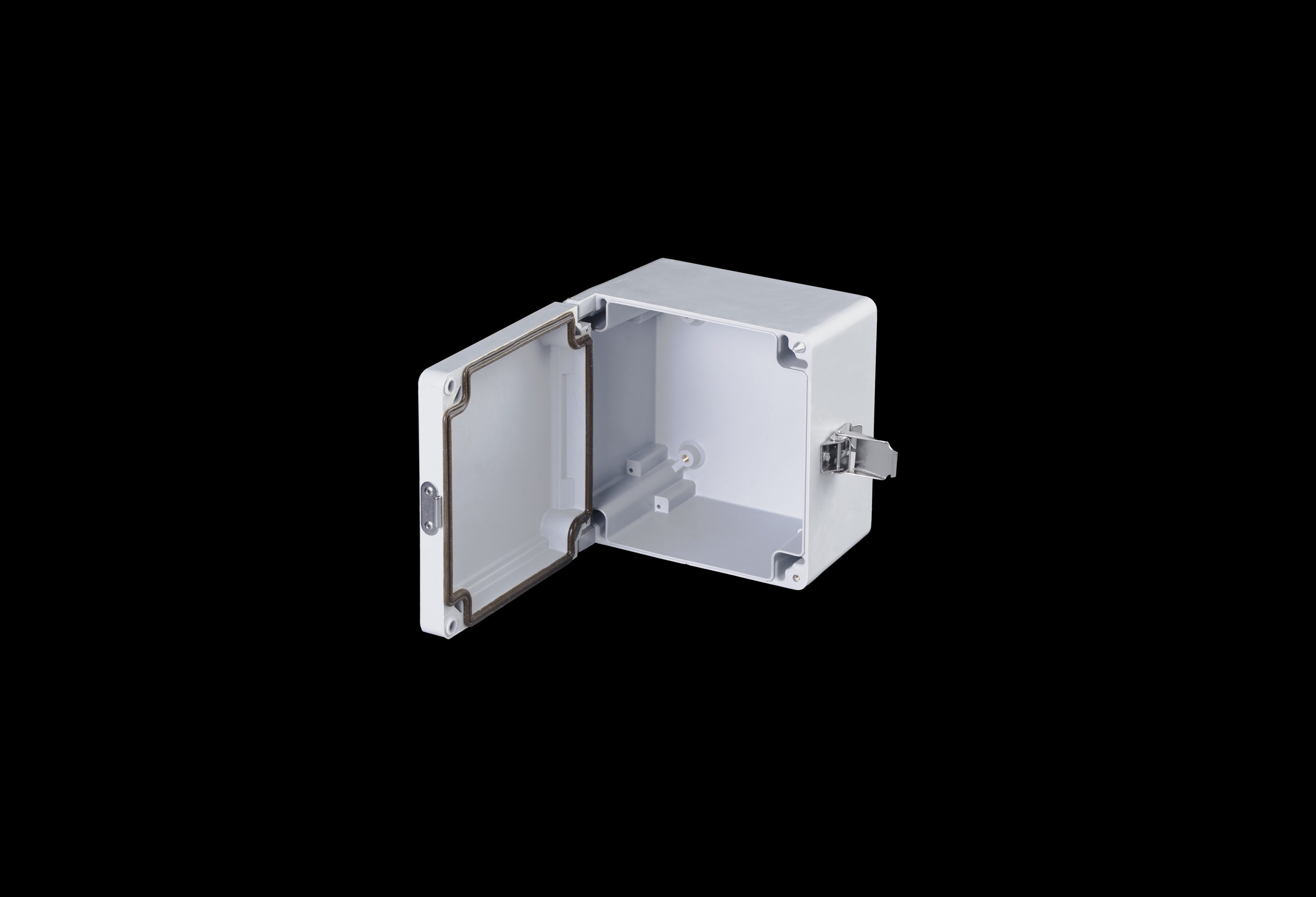 CL707HPL-QFL-Open.jpg Fiberglass Enclosure 7 x 7 x 5 Inches Classic Series with Hinged, Padlockable Latch Opaque Cover by Stahlin