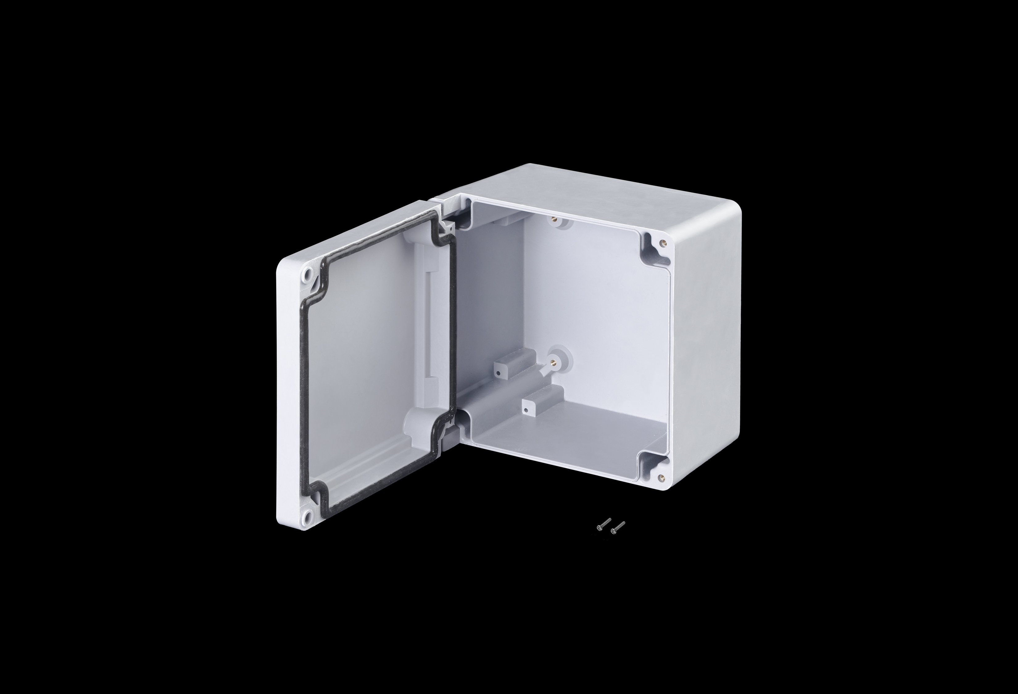 CL707HW-QFL-Open.jpg Fiberglass Enclosure 7 x 7 x 5 Inches Classic Series with Hinged, Screw Down Opaque Cover by Stahlin
