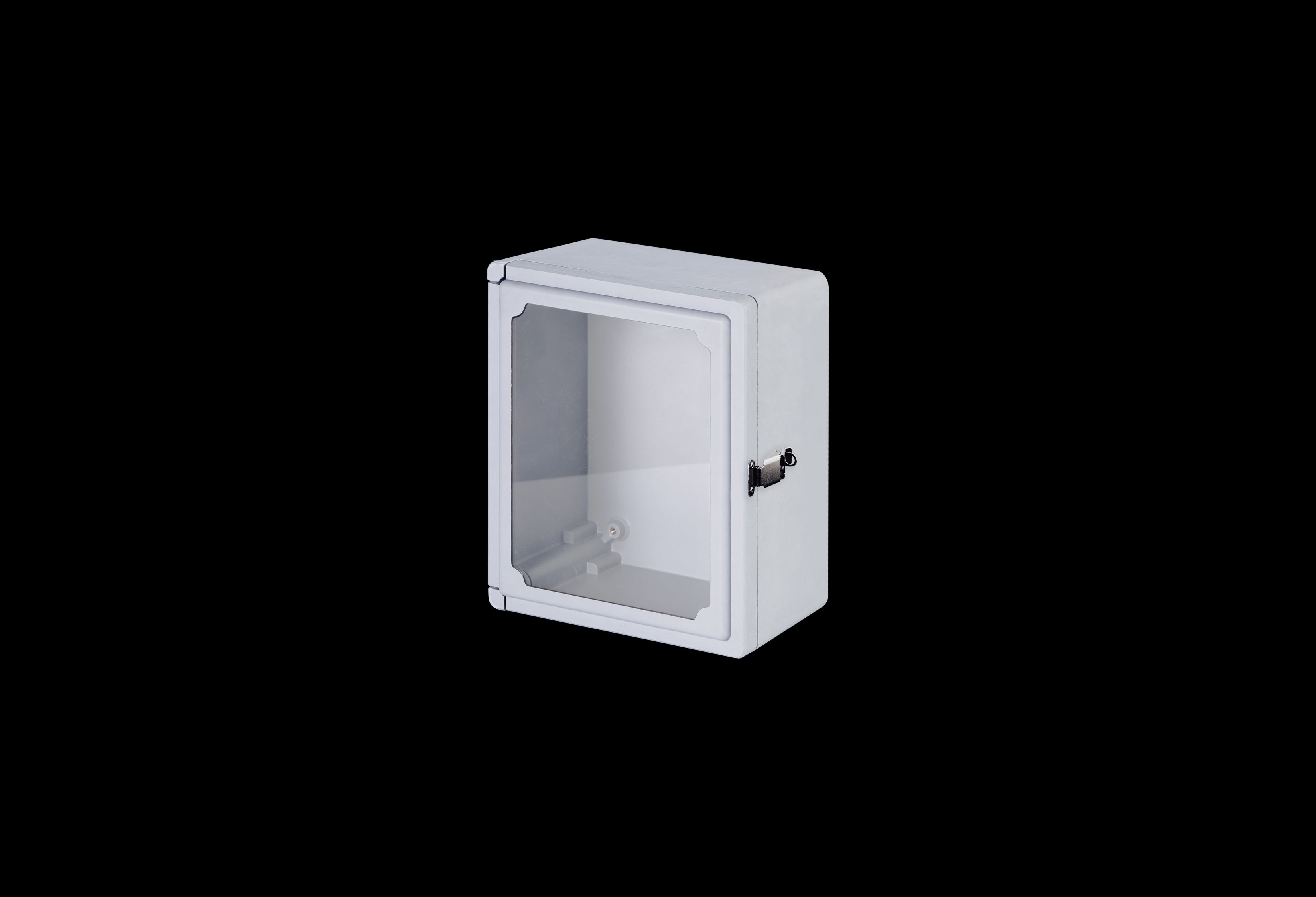 CLW1109HPL-QFL-Closed.jpg Fiberglass Enclosure 11H x 9W x 6D Inches Classic Series with Window and Hinged, Padlockable Latch Cover by Stahlin