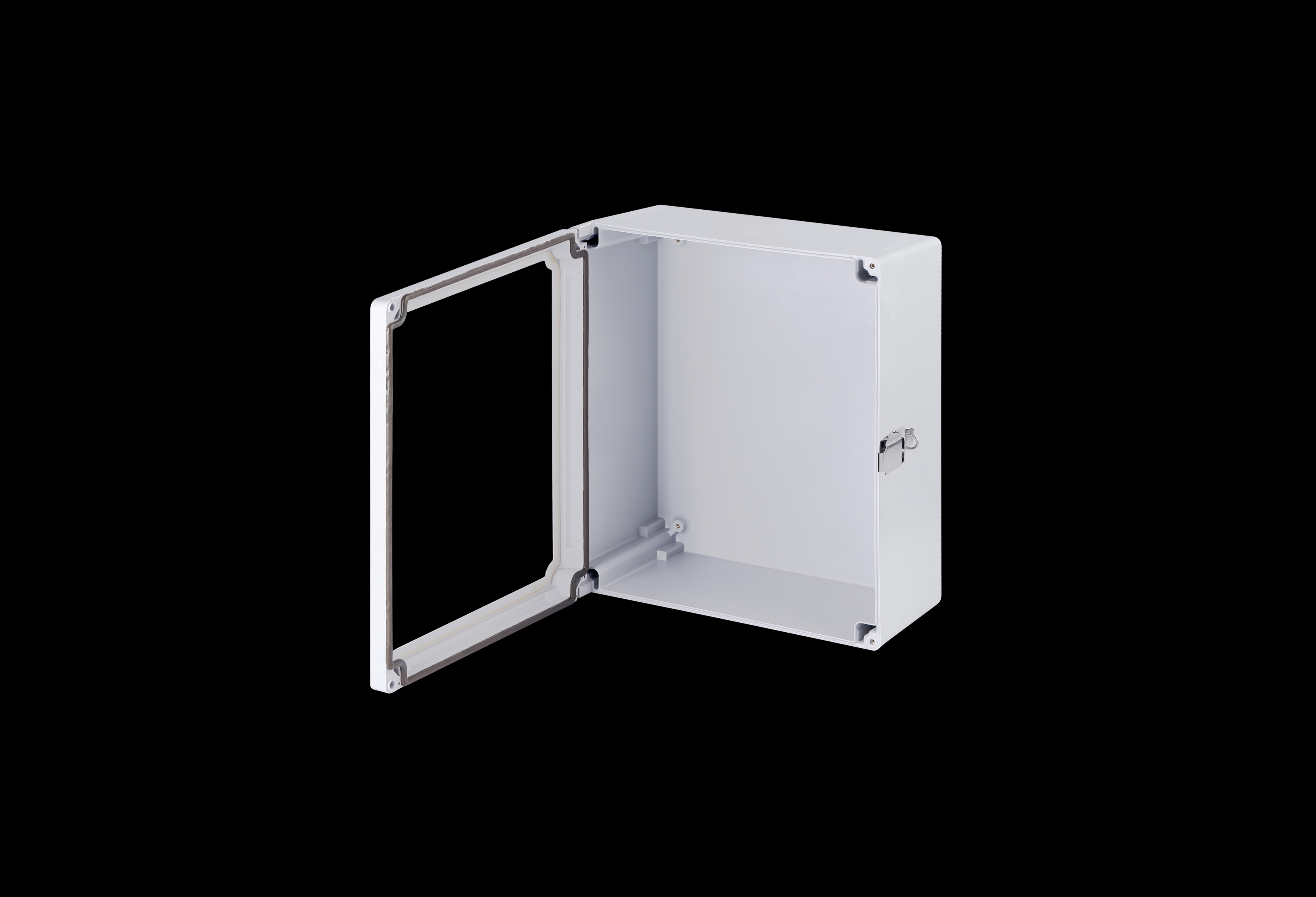 CLW1513HPL-QFL-Open.jpg Fiberglass Enclosure 15 x 13 x 7 Inches Classic Series with Window and Hinged, Padlockable Latch Cover by Stahlin