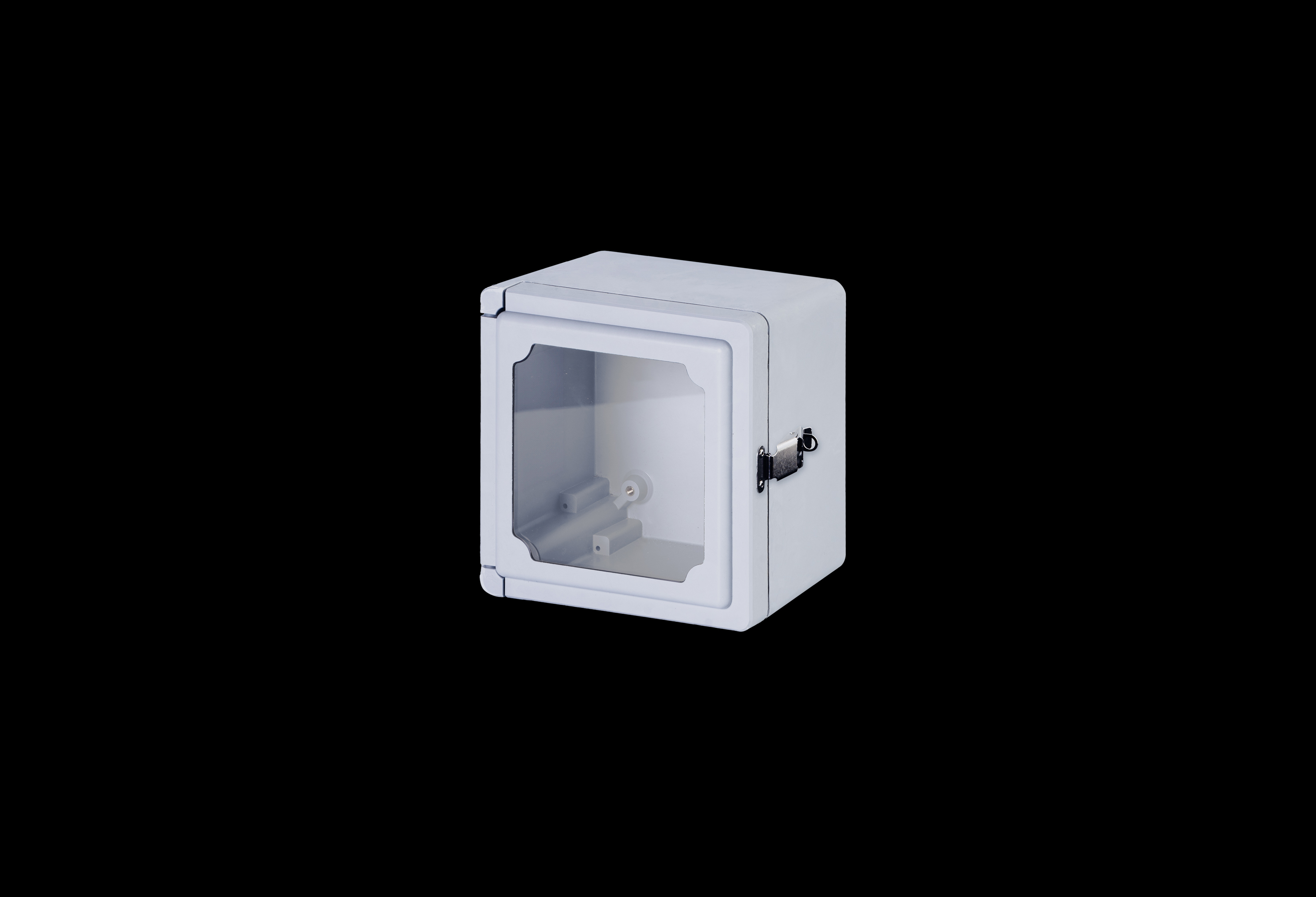 CLW707HPL-QFL-Closed.jpg Fiberglass Enclosure 7 x 7 x 5 Inches Classic Series with Window and Hinged, Padlockable Latch Cover by Stahlin
