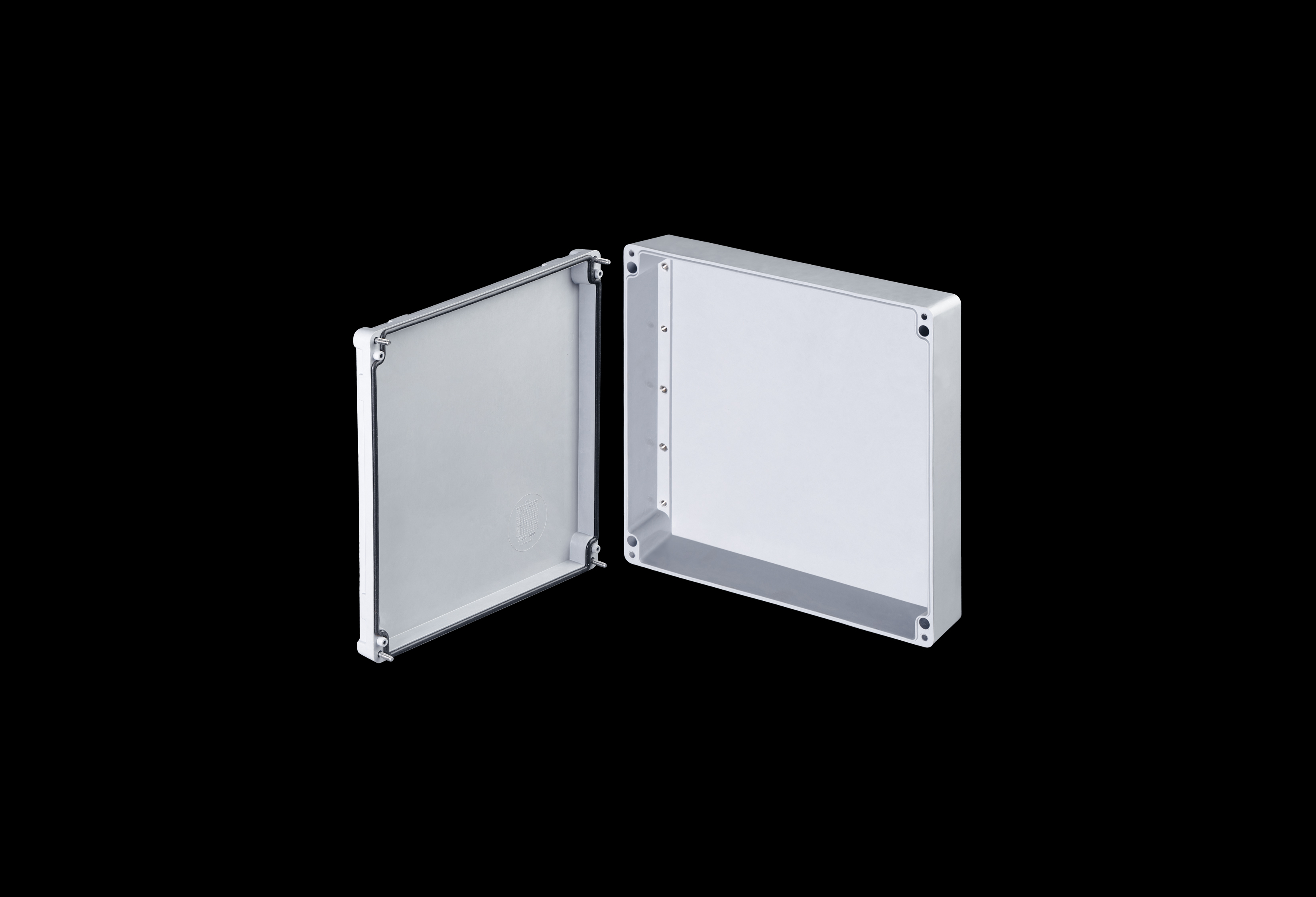 D14144W-QFL-Open.jpg Fiberglass Enclosure 10 x 10 x 5 Inches DuraBoxx Series Shallow with Opaque Lift Off Cover by Stahlin