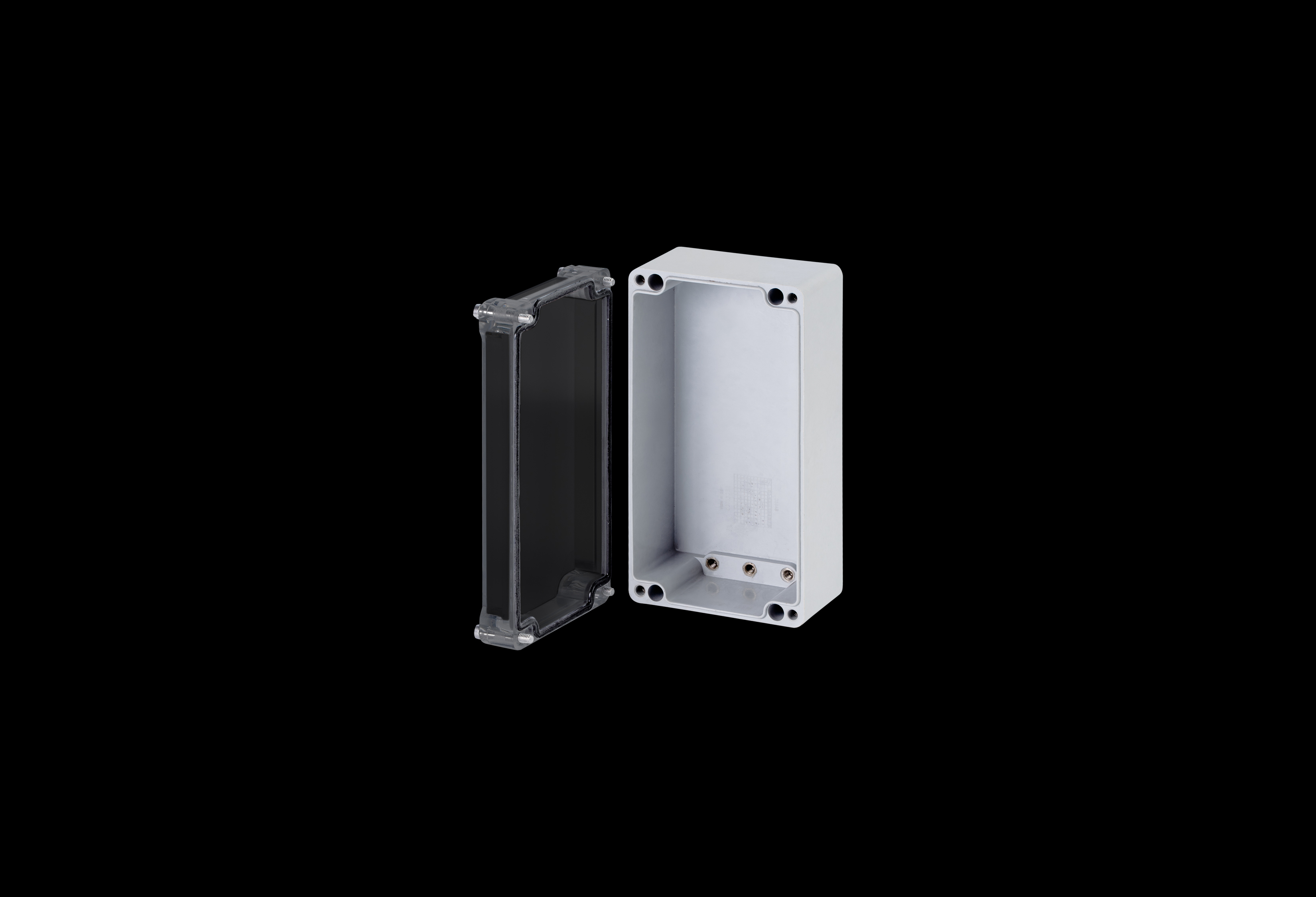 DCC594W-QFL-Open.jpg Fiberglass Enclosure 5 x 9 x 3 Inches DuraBoxx Series Shallow with Clear Cover by Stahlin
