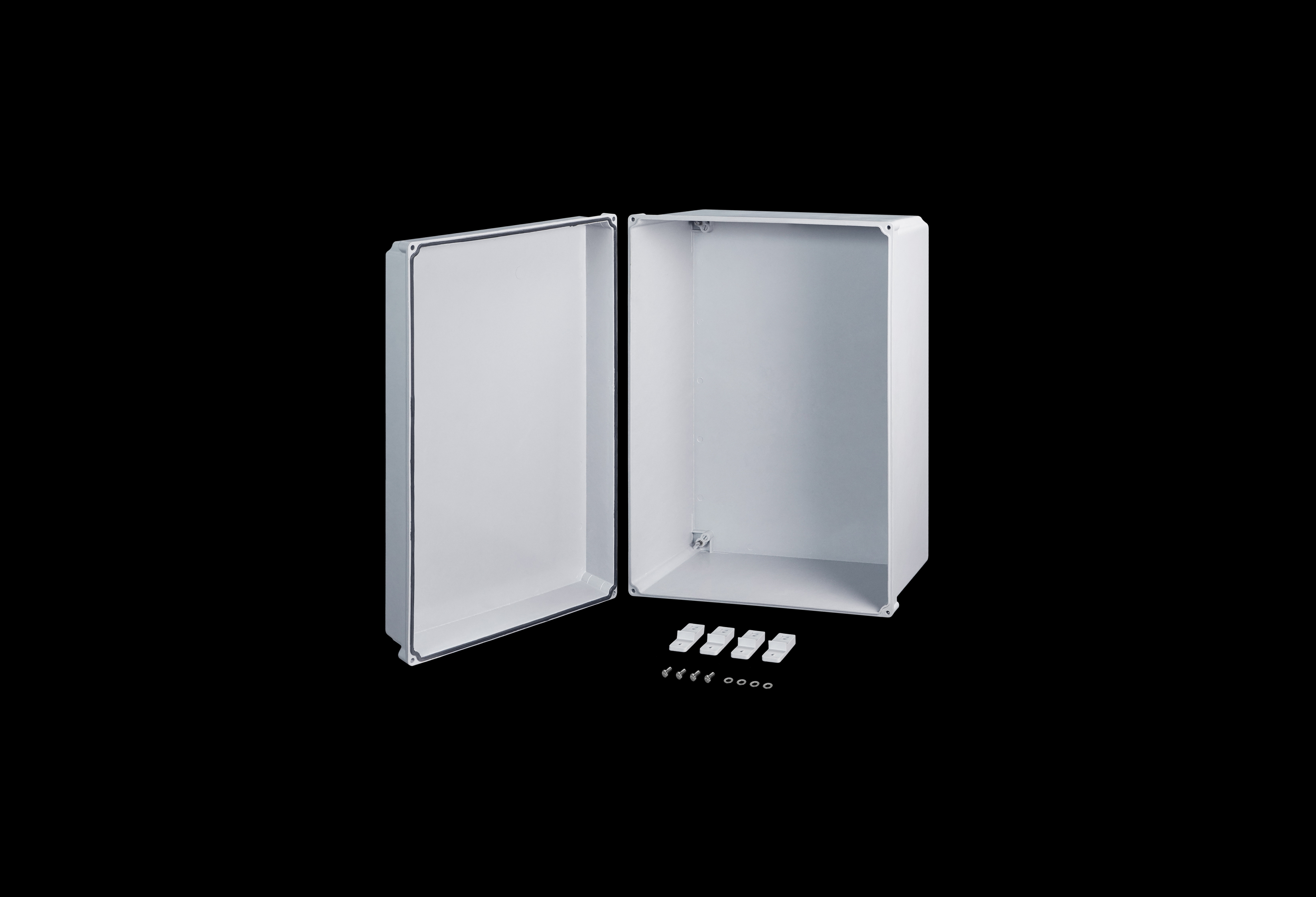 DL24168W-QFL-Open.jpg Fiberglass Enclosure 18 x 12 x 7 Inches DuraBoxx DL Series Shallow with Opaque Lift Off Cover and Captive Cover Screws by Stahlin