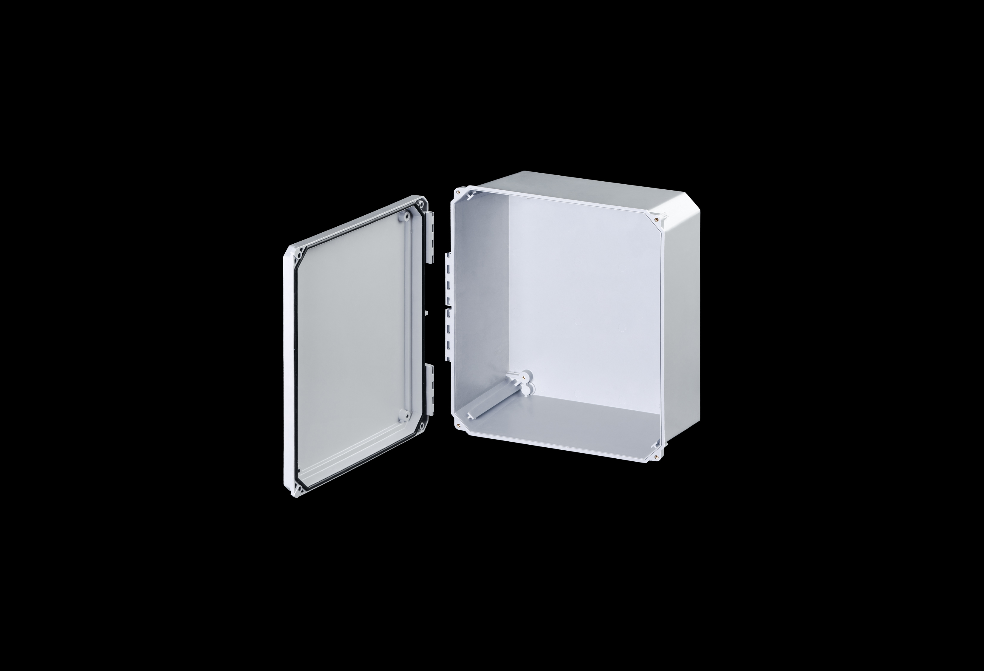 DS141206W-QFL-Open.jpg Fiberglass Enclosure 12 x 10 x 6 Inches Diamond Shield Series with Opaque Lift Off Cover by Stahlin
