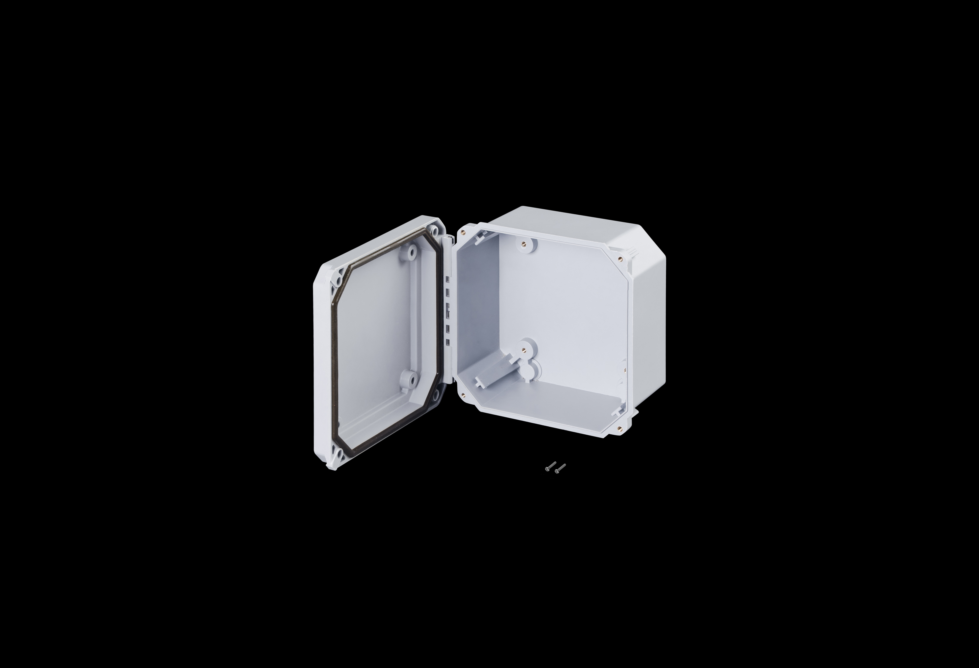 DS60604HW-QFL-Open.jpg Fiberglass Enclosure 6 x 6 x 4 Inches with Diamond Shield Series Hinged, Screw Down Opaque Cover by Stahlin