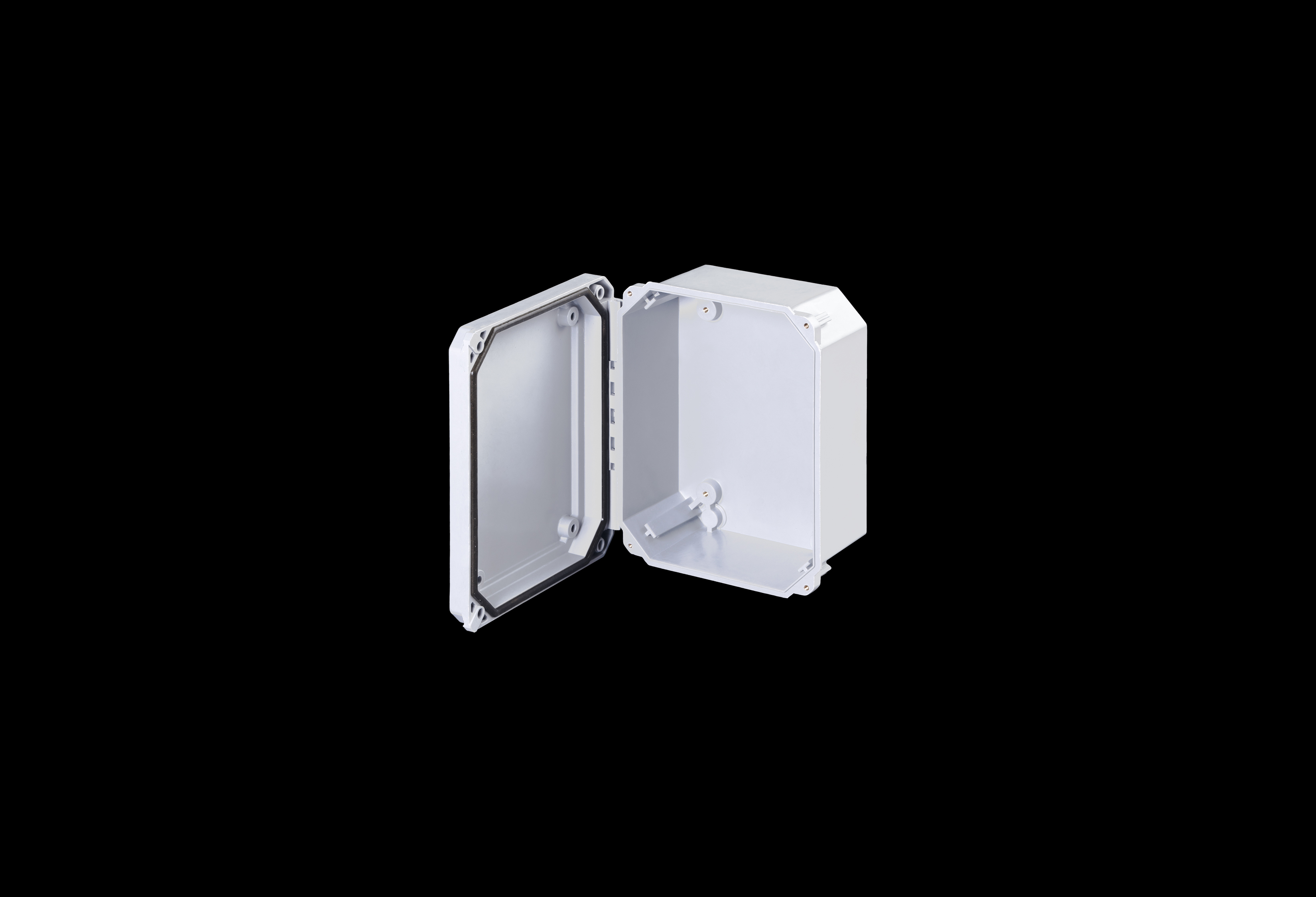 DS80604W-QFL-Open.jpg Fiberglass Enclosure 10 x 8 x 6 Inches Diamond Shield Series with Opaque Lift Off Cover by Stahlin