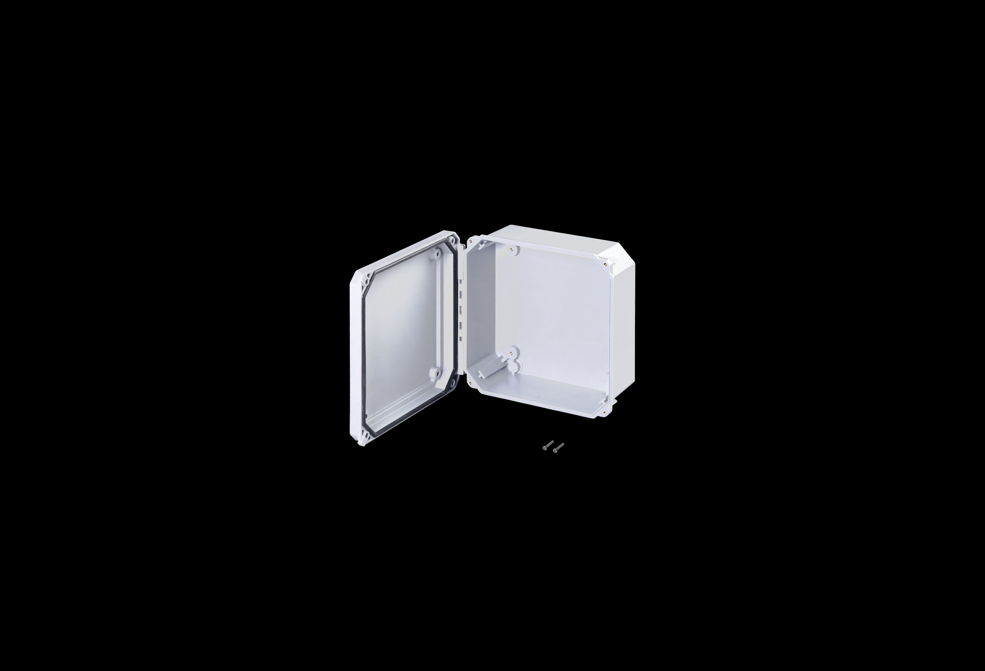DS80804HW-QFL-Open.jpg Fiberglass Enclosure 8 x 8 x 4 Inches Diamond Shield Series with Hinged, Screw Down Opaque Cover by Stahlin