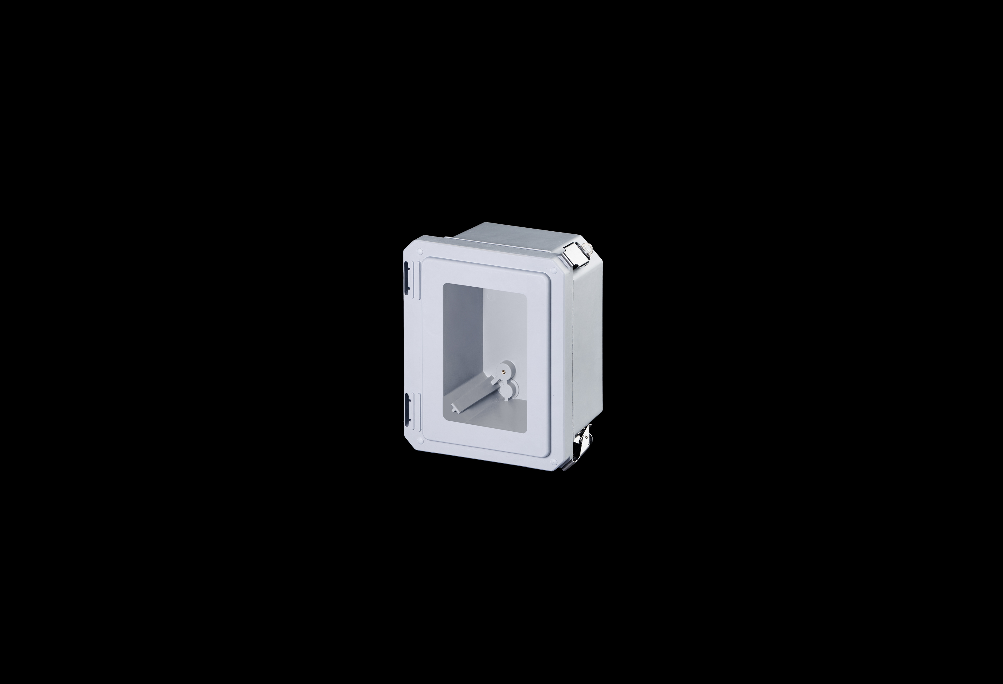 DSW80604HPL-QFL-Closed.jpg Fiberglass Enclosure 8 x 6 x 4 Inches Diamond Shield Series with Window and Hinged, 2 Lockable Pull Latches Opaque Cover by Stahlin