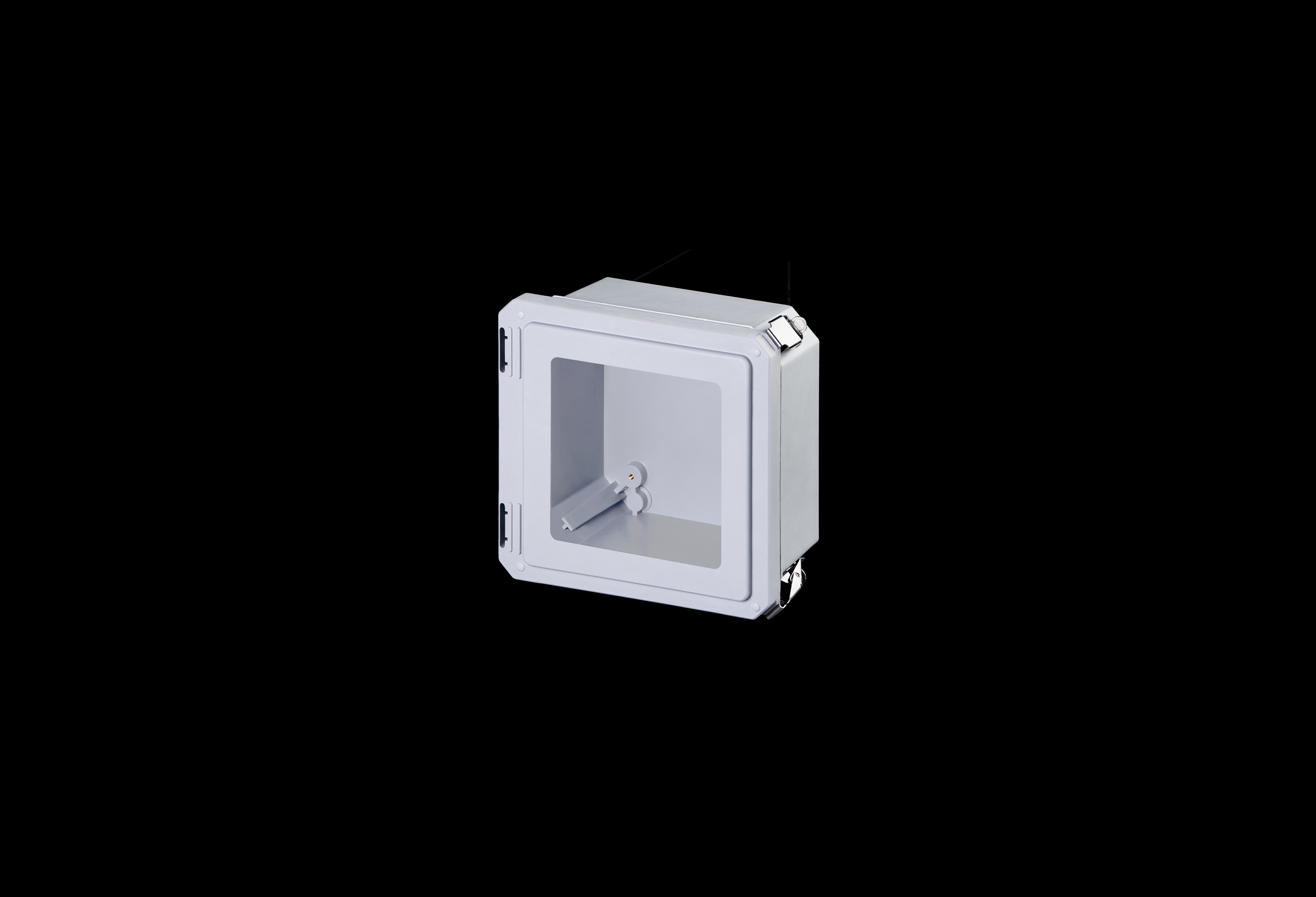 DSW80804HPL-QFL-Closed.jpg Fiberglass Enclosure 6 x 6 x 4 Inches Diamond Shield Series with Window and Hinged, 2 Lockable Pull Latches Opaque Cover by Stahlin