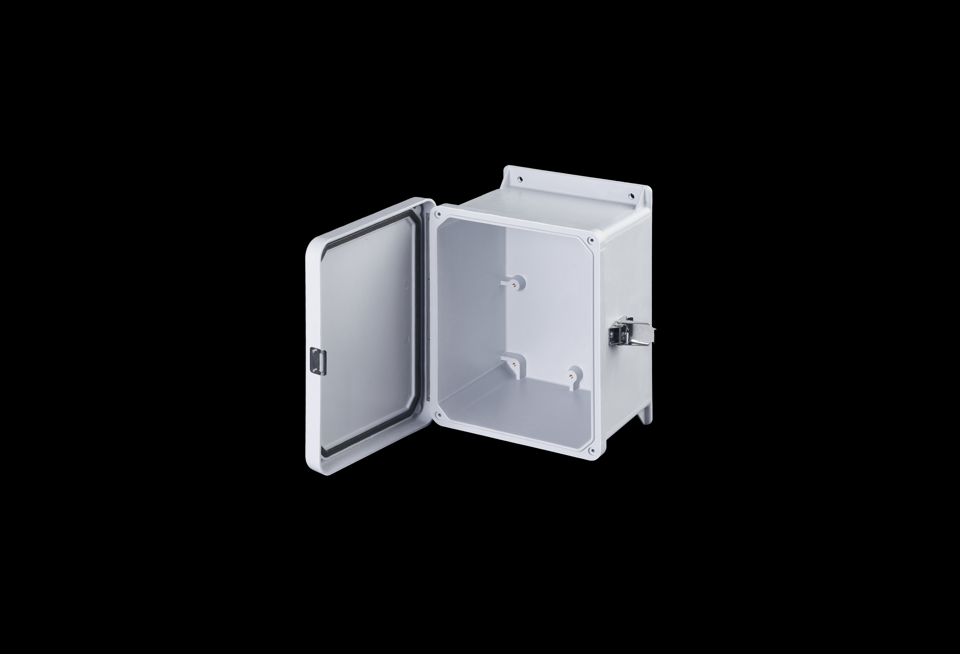 J100806HPL-QFL-Open.jpg Fiberglass Enclosure 10 x 8 x 6 Inches J Series with Hinged, Latched Opaque Cover by Stahlin