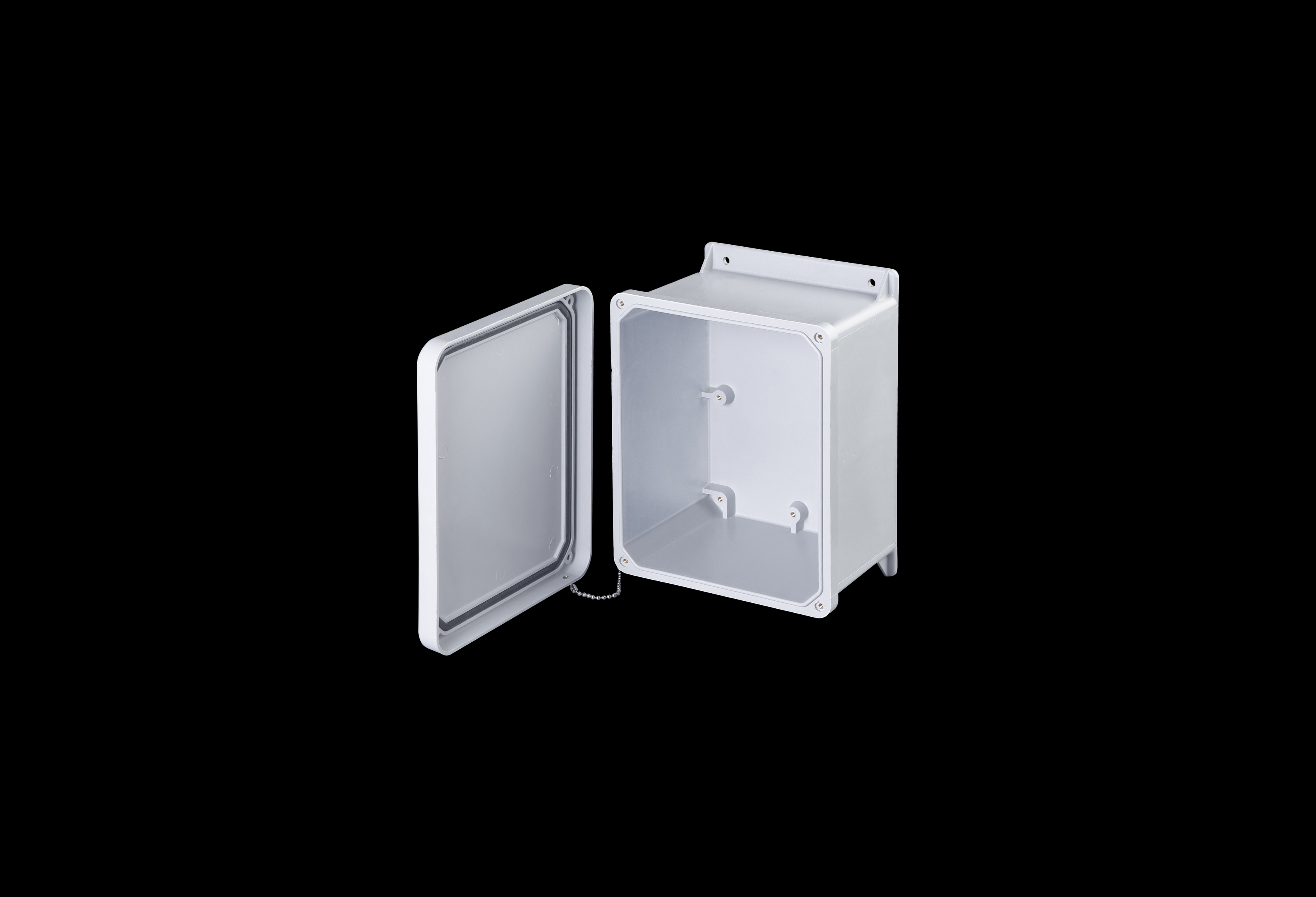 J100806W-QFL-Open.jpg Fiberglass Enclosure 10 x 8 x 6 Inches J Series with Opaque Lift Off Cover by Stahlin