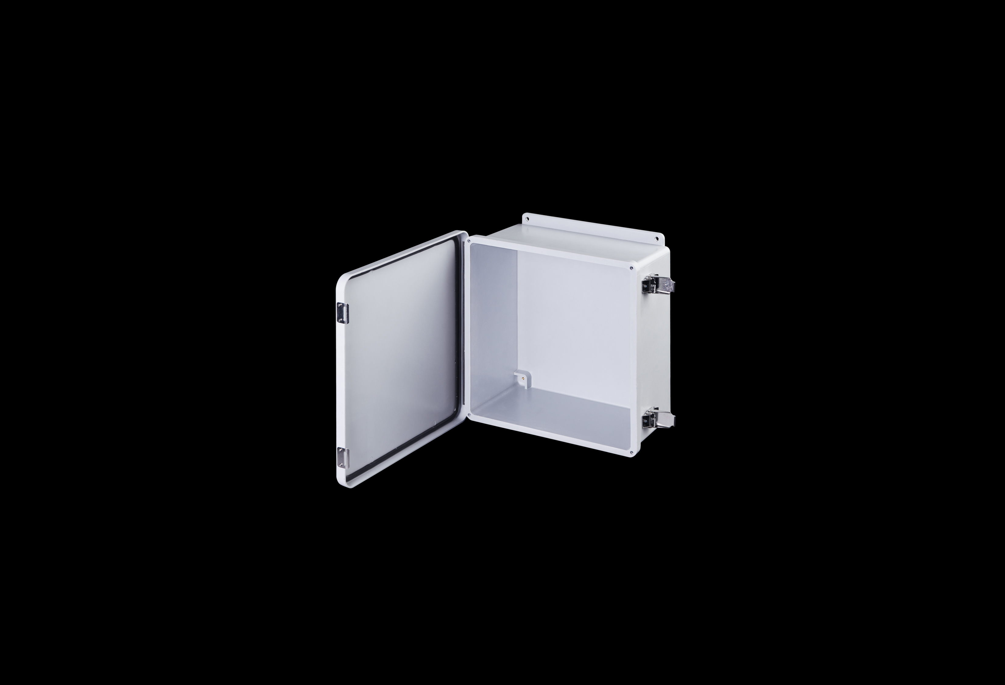 J1212HPL-QFL-Open.jpg Fiberglass Enclosure 12 x 12 x 6 Inches J Series with Hinged, Latched Opaque Cover by Stahlin
