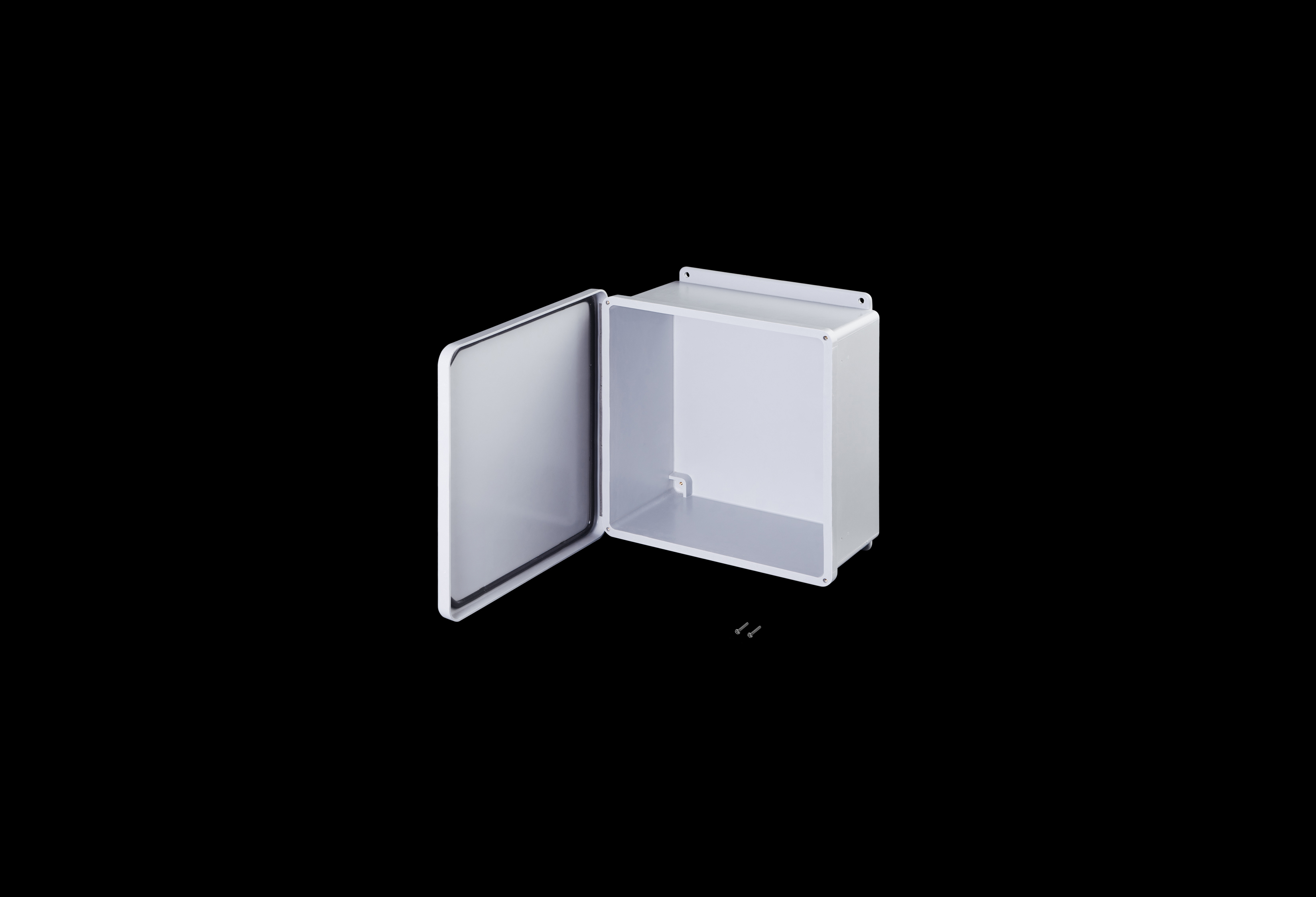 J1212HW-QFL-Open.jpg Fiberglass Enclosure 12 x 12 x 6 Inches J Series with Hinged, Screw Down Opaque Cover by Stahlin