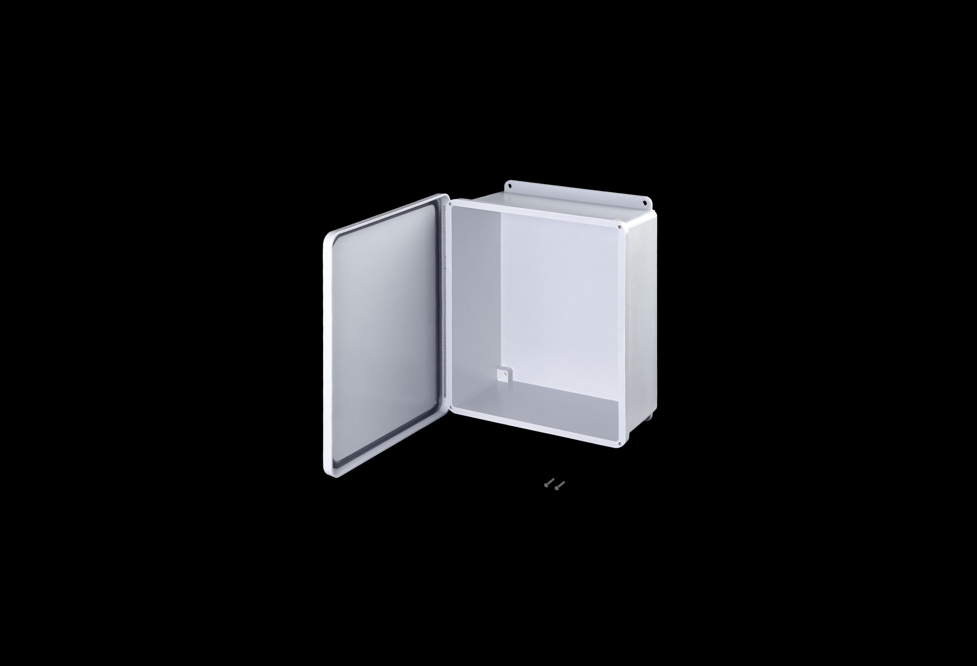 J1412HW-QFL-Open.jpg Fiberglass Enclosure 12 x 10 x 5 Inches J Series with Hinged, Screw Down Opaque Cover by Stahlin