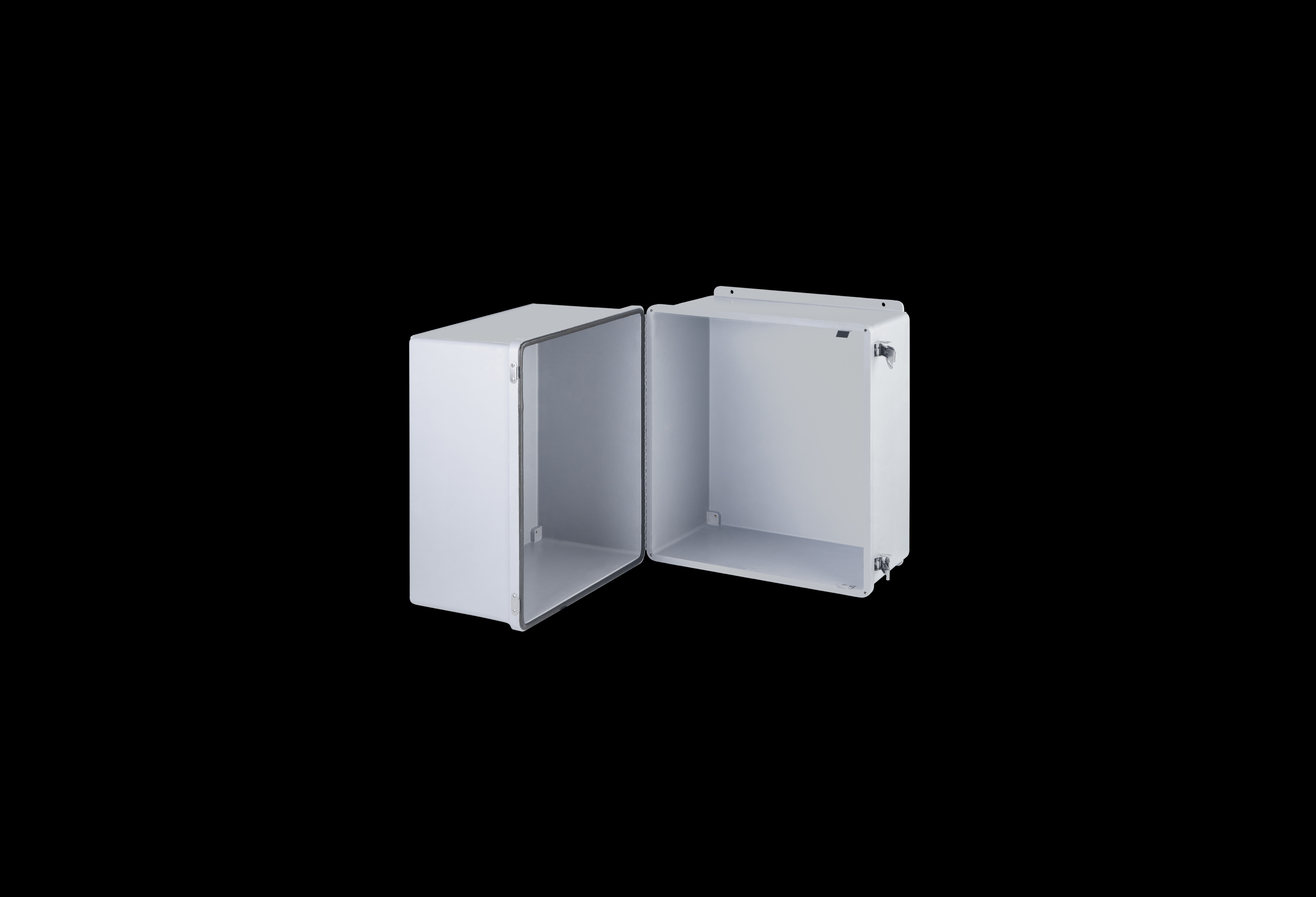 J181617SSH-QFL-Open.jpg Fiberglass Enclosure 16 x 14 x 12 Inches Fatboy Series with Hinged, Latched Opaque Cover by Stahlin