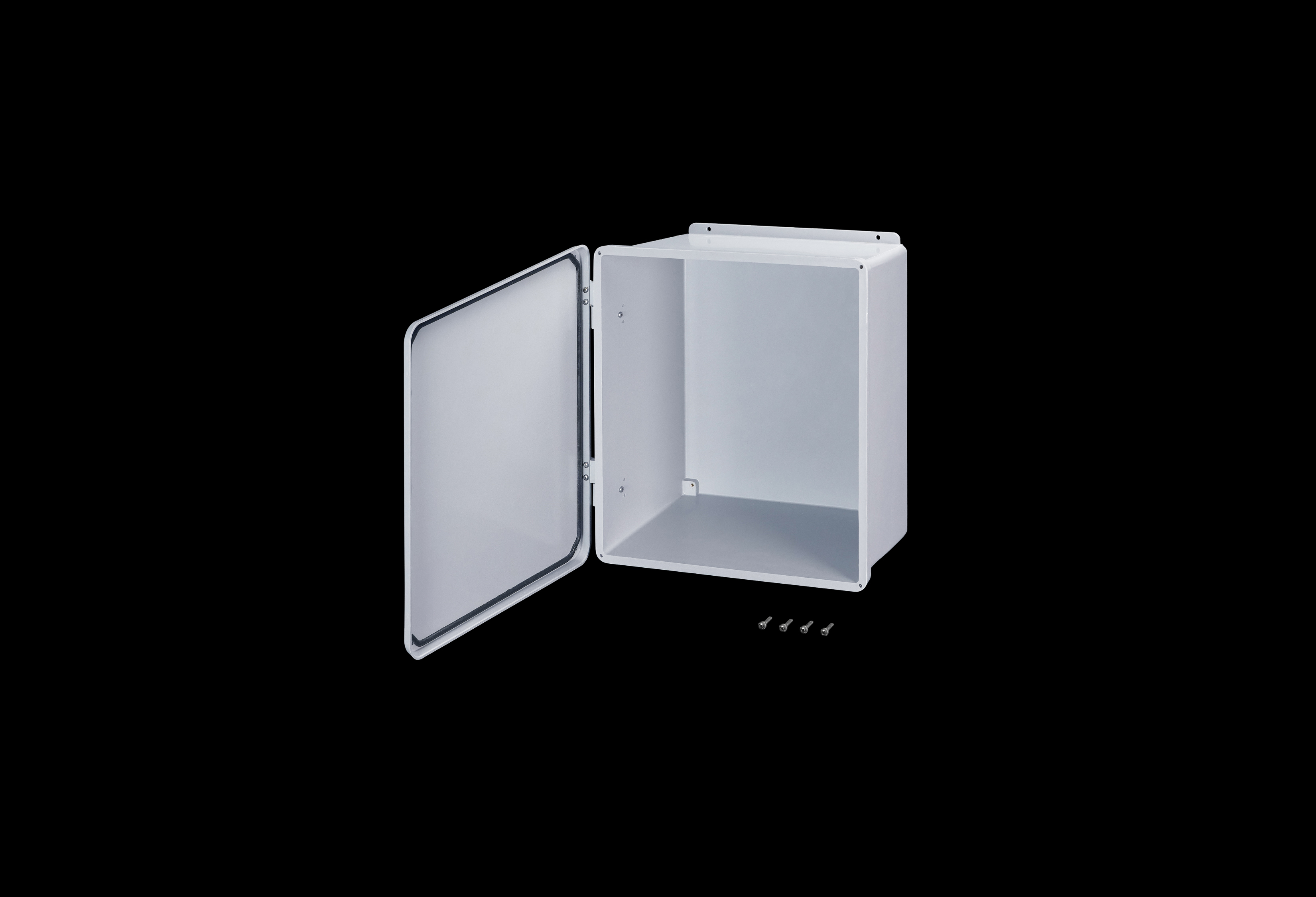 J1816FHW-QFL-Open.jpg Fiberglass Enclosure 16 x 14 x 6 Inches J Series with Fiberglass Hinged, Screw Down Opaque Cover by Stahlin