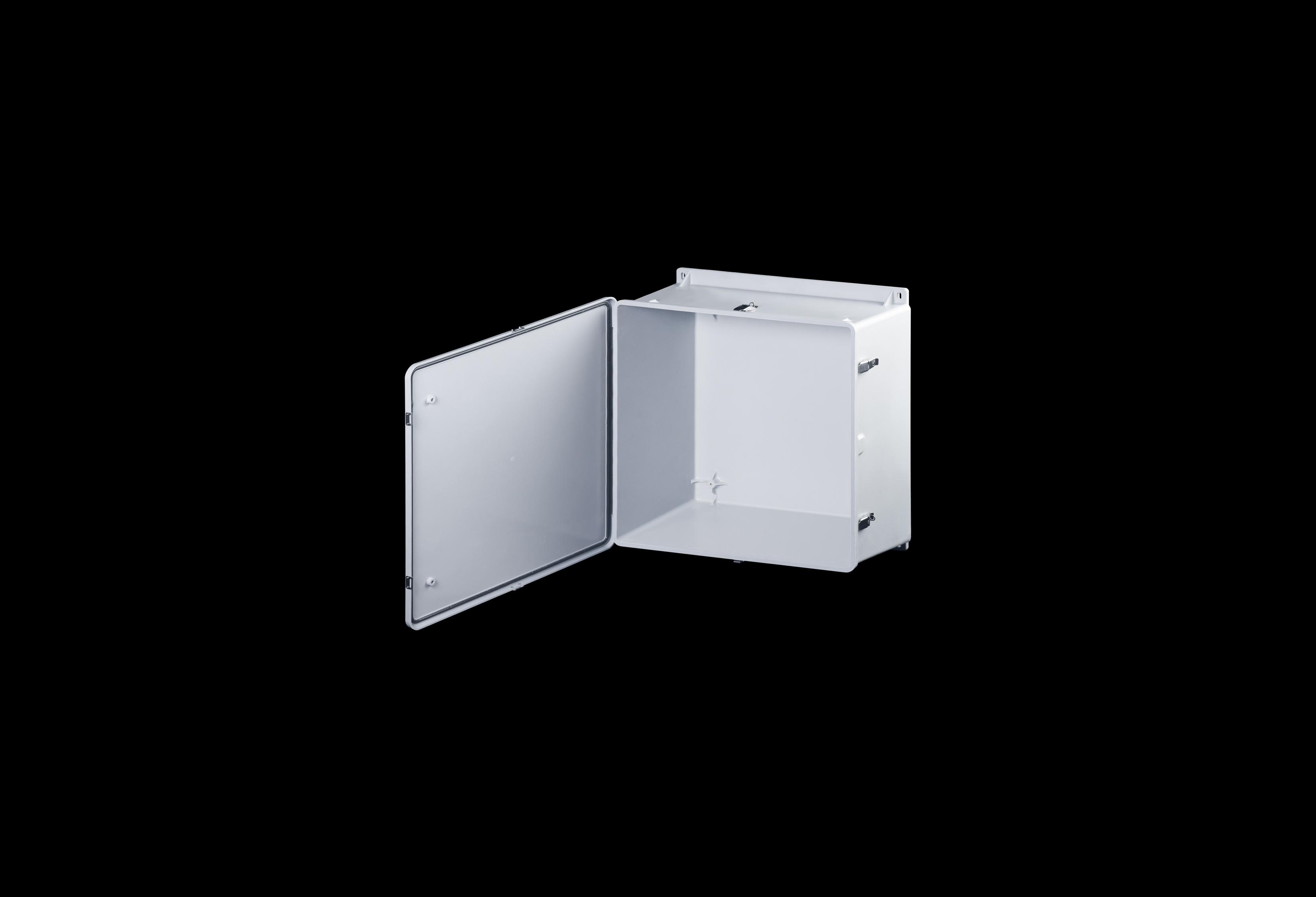 J2424HPL-QFL-Open.jpg Fiberglass Enclosure 24 x 24 x 10 Inches J Series with Hinged, Latched Opaque Cover by Stahlin