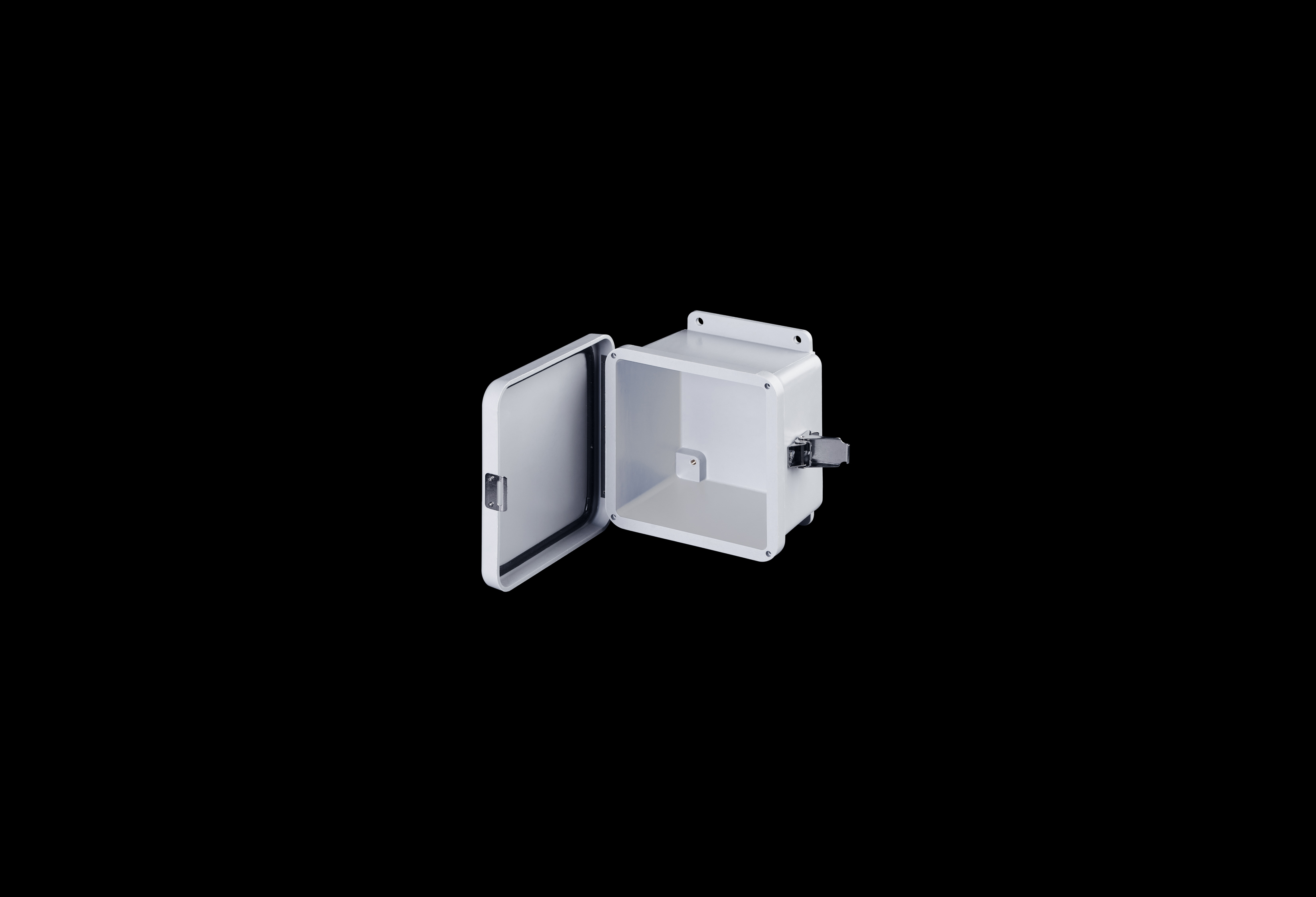 J606HPL-QFL-Open.jpg Fiberglass Enclosure 6 x 6 x 4 Inches J Series with Hinged, Latched Opaque Cover by Stahlin