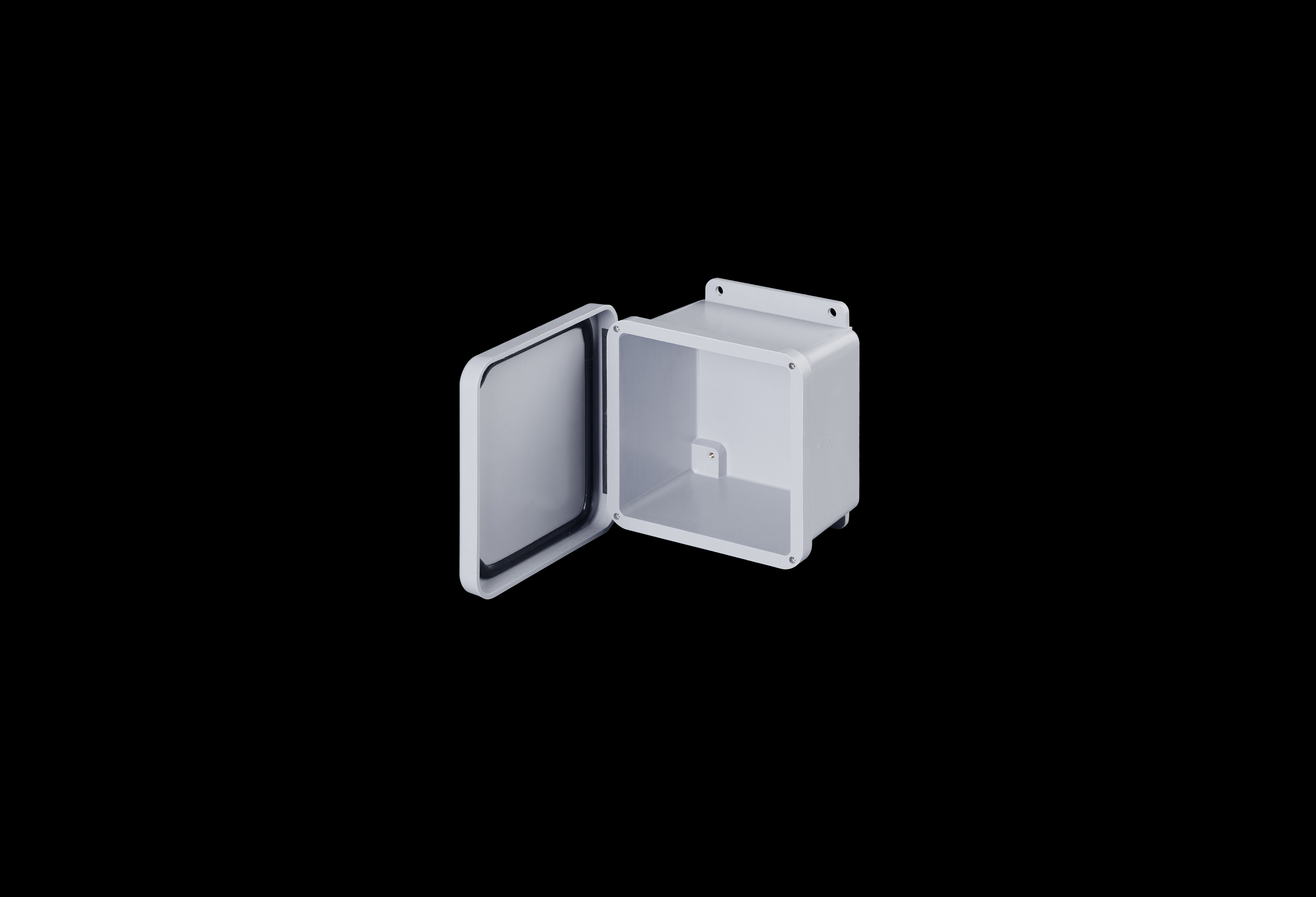 J606HW-QFL-Open.jpg Fiberglass Enclosure 6 x 6 x 4 Inches J Series with Hinged, Screw Down Opaque Cover by Stahlin