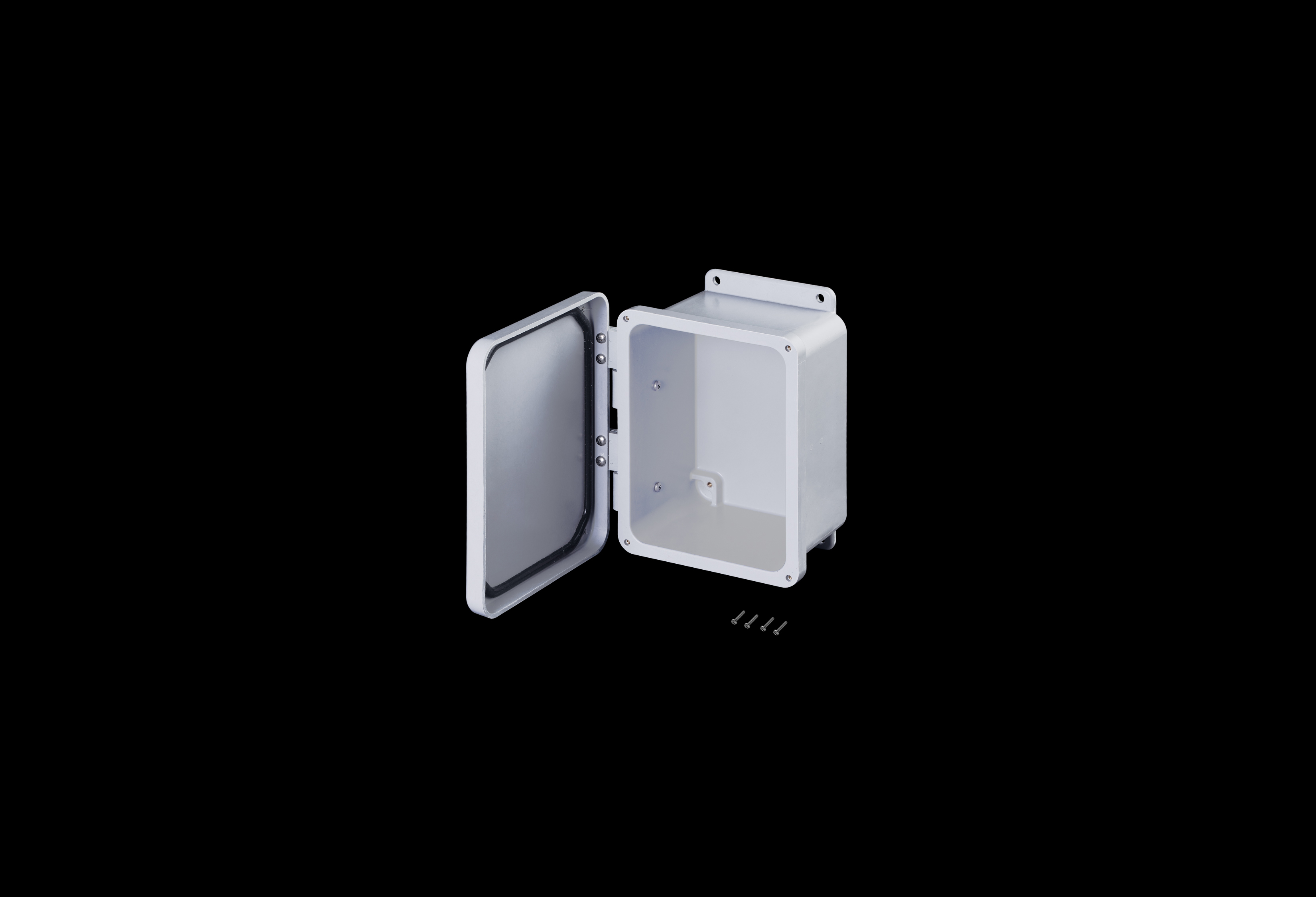 J806FHW-QFL-Open.jpg Fiberglass Enclosure 8 x 6 x 4 Inches J Series with Fiberglass Hinged, Screw Down Opaque Cover by Stahlin