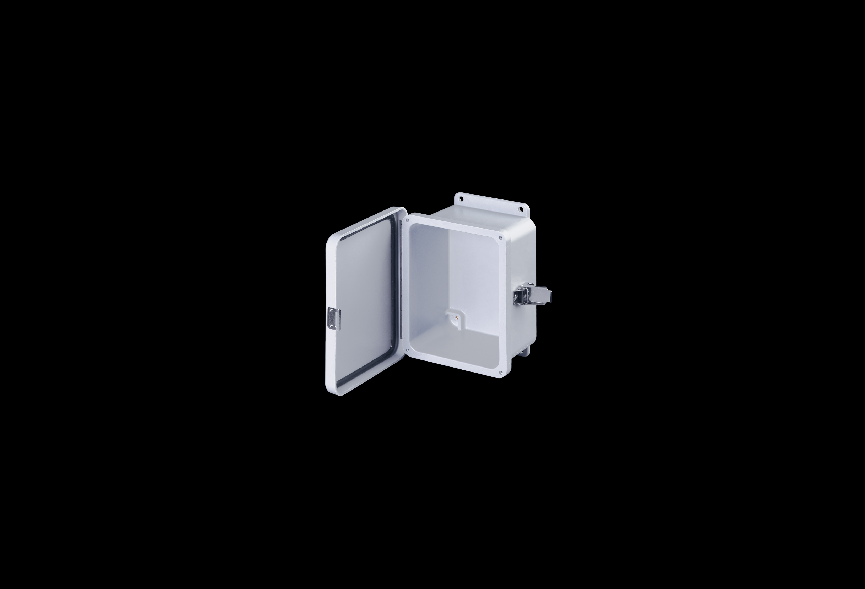 J806HPL-QFL-Open.jpg Fiberglass Enclosure 6 x 4 x 4 Inches J Series with Hinged, Latched Opaque Cover by Stahlin