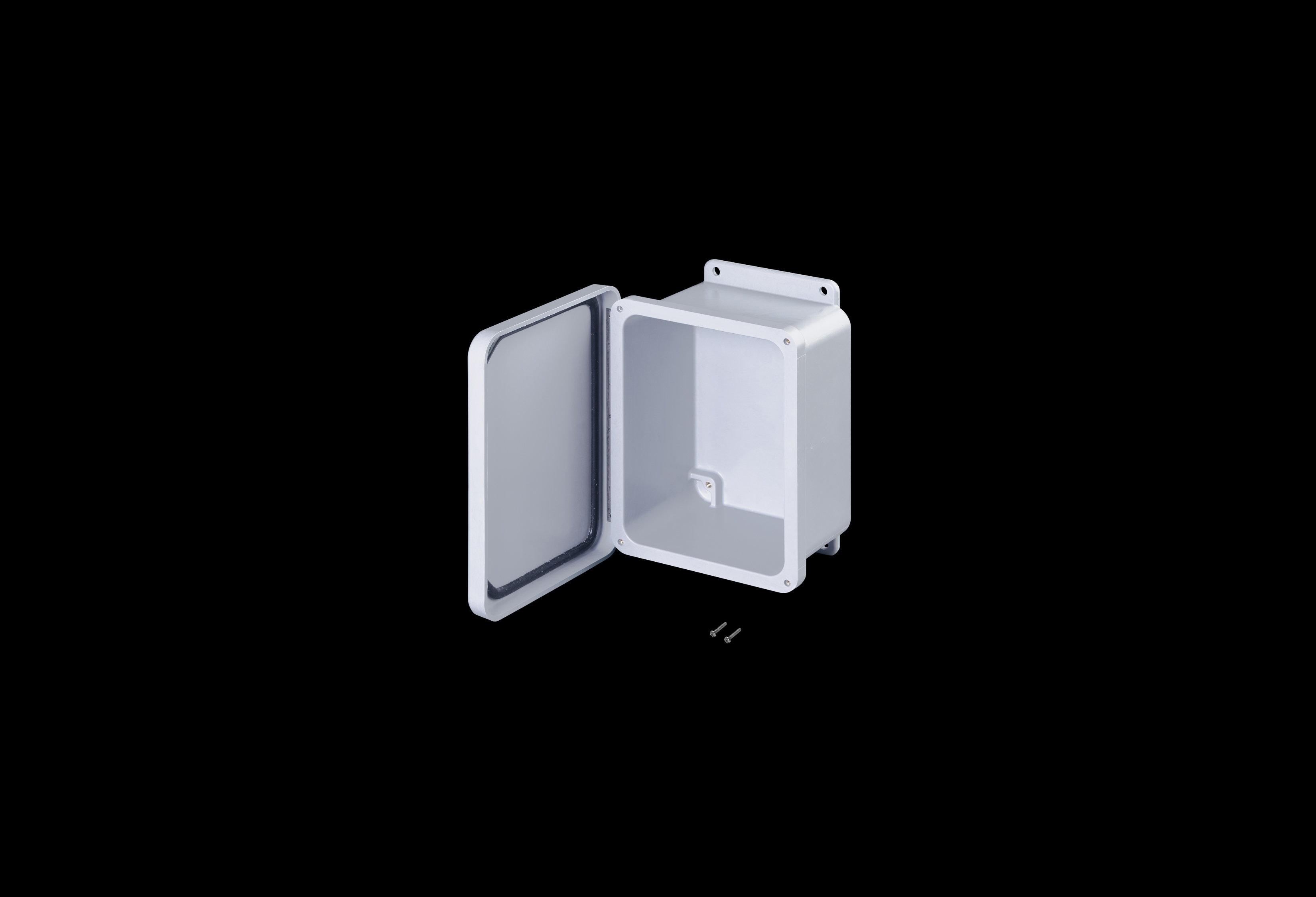 J806HW-QFL-Open.jpg Fiberglass Enclosure 10 x 8 x 4 Inches J Series with Hinged, Screw Down Opaque Cover by Stahlin
