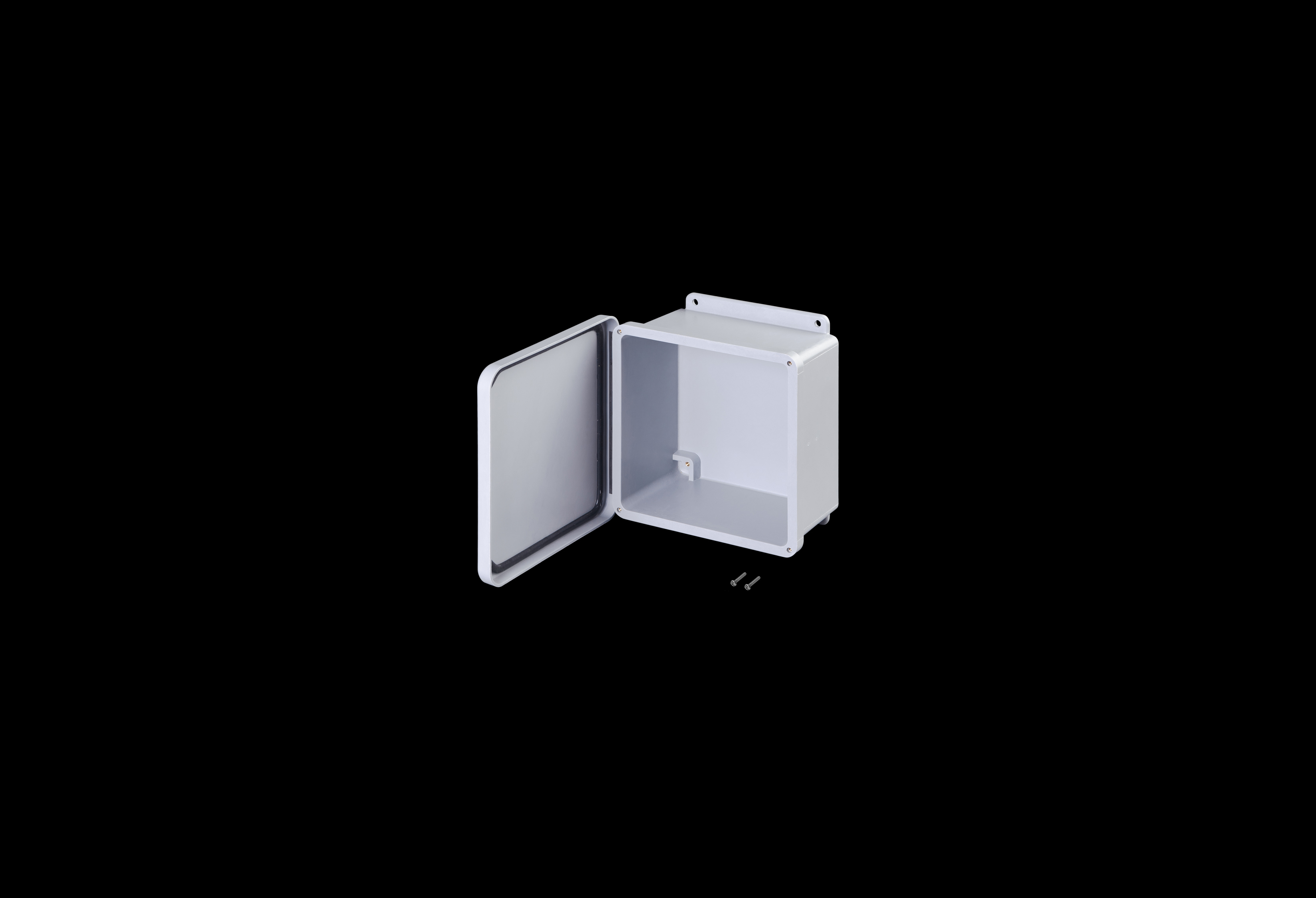 J808HW-QFL-Open.jpg Fiberglass Enclosure 8 x 8 x 4 Inches J Series with Hinged, Screw Down Opaque Cover by Stahlin