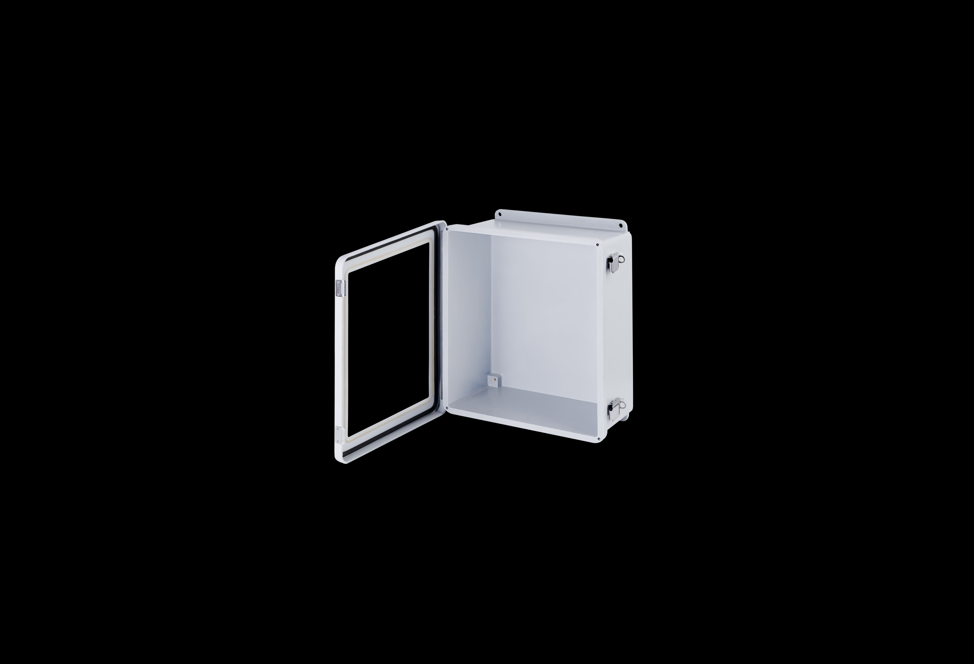 JW1412HPL-QFL-Open.jpg Fiberglass Enclosure 10 x 8 x 6 Inches with J Series Window and Hinged, Latched Opaque Cover by Stahlin