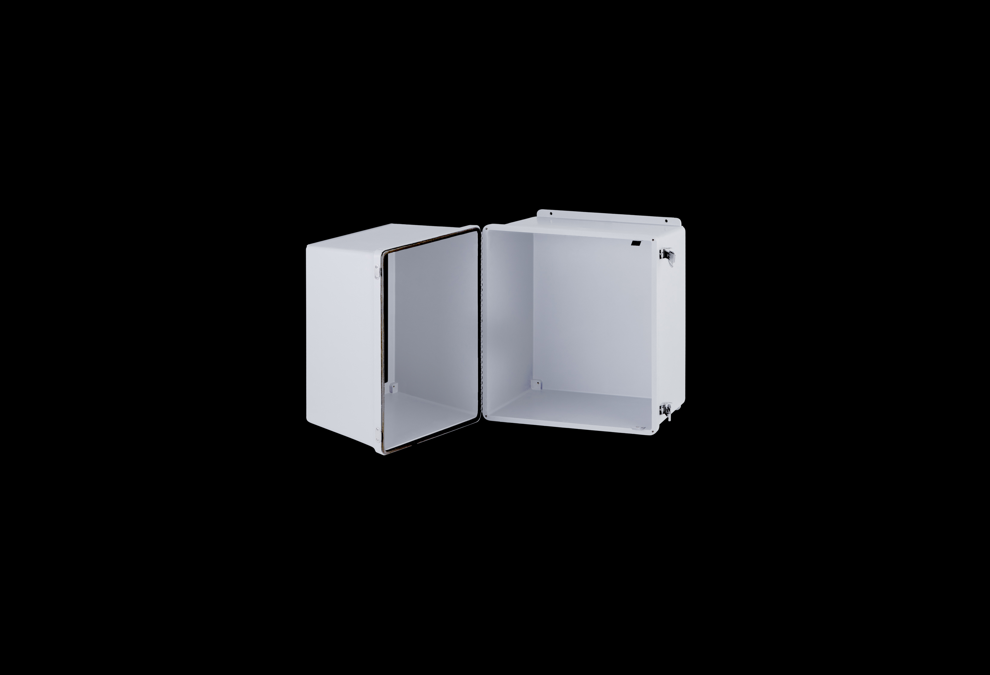 JW181617SSH-QFL-Open.jpg Fiberglass Enclosure 12 x 10 x 10 Inches Fatboy Series with Window and Hinged, Latched Opaque Cover by Stahlin
