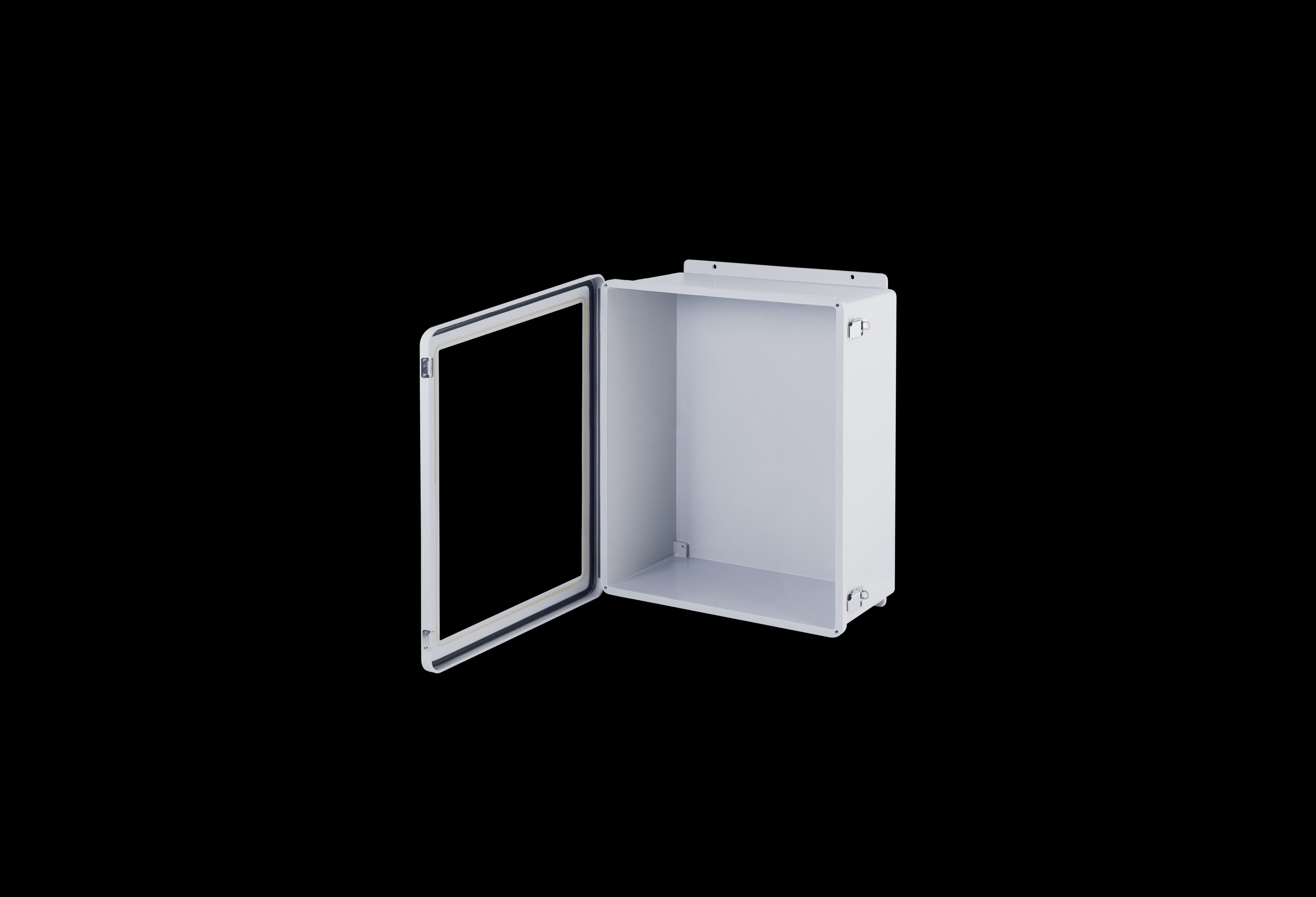 JW2016HPL-QFL-Open.jpg Fiberglass Enclosure 18 x 16 x 8 Inches J Series with Window and Hinged, Latched Opaque Cover by Stahlin