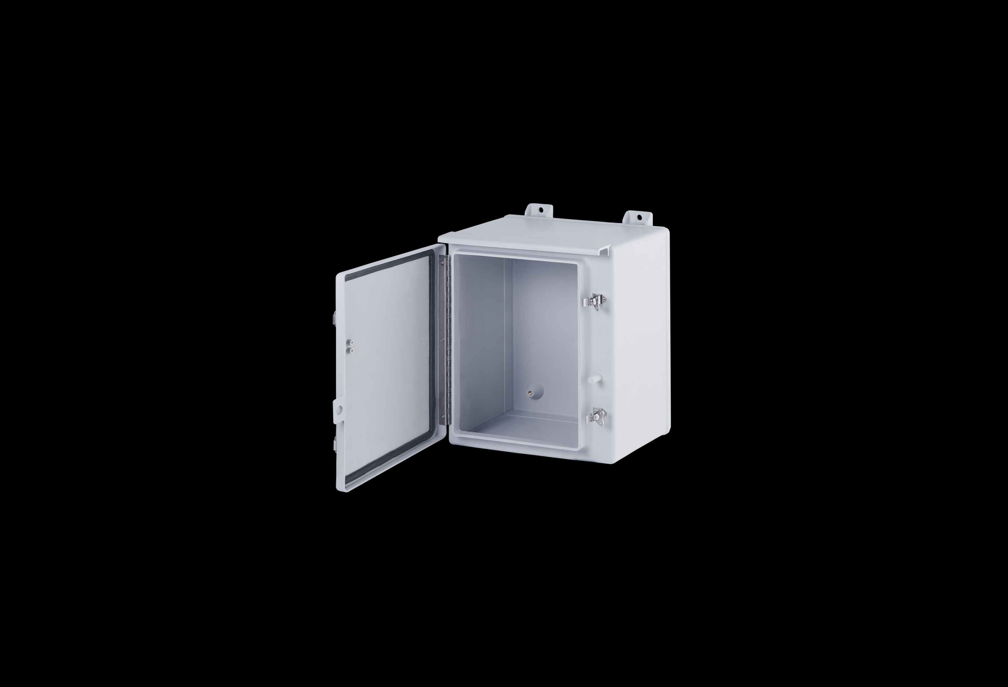 N201610RT-QFL-Open.jpg Fiberglass Enclosure 20 x 16 x 10 Inches N Series with Stainless Steel Hinged, Latched Opaque Cover by Stahlin