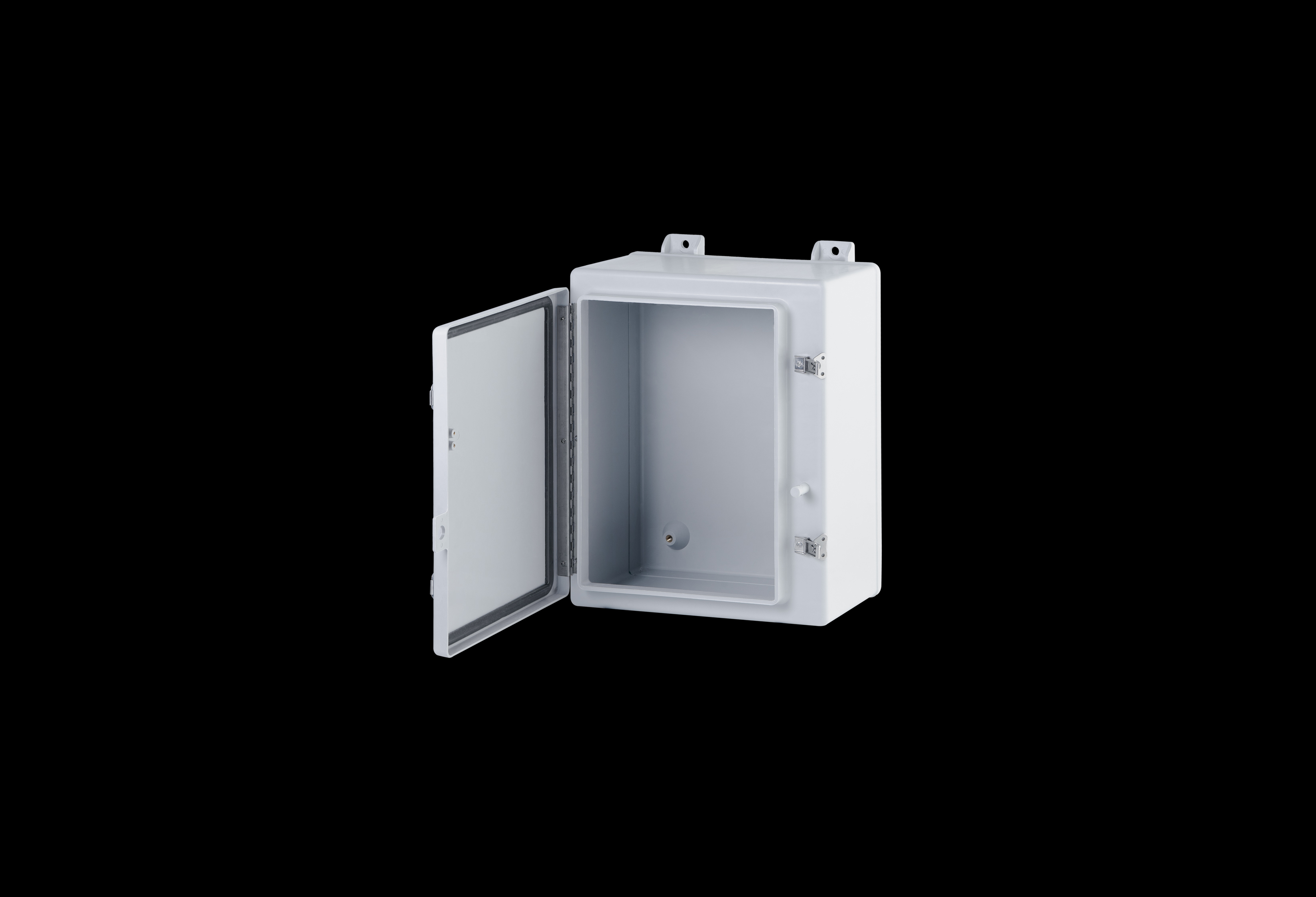 N20168HWT-QFL-Open.jpg Fiberglass Enclosure 20 x 16 x 10 Inches N Series with Stainless Steel Hinged, Latched Opaque Cover by Stahlin