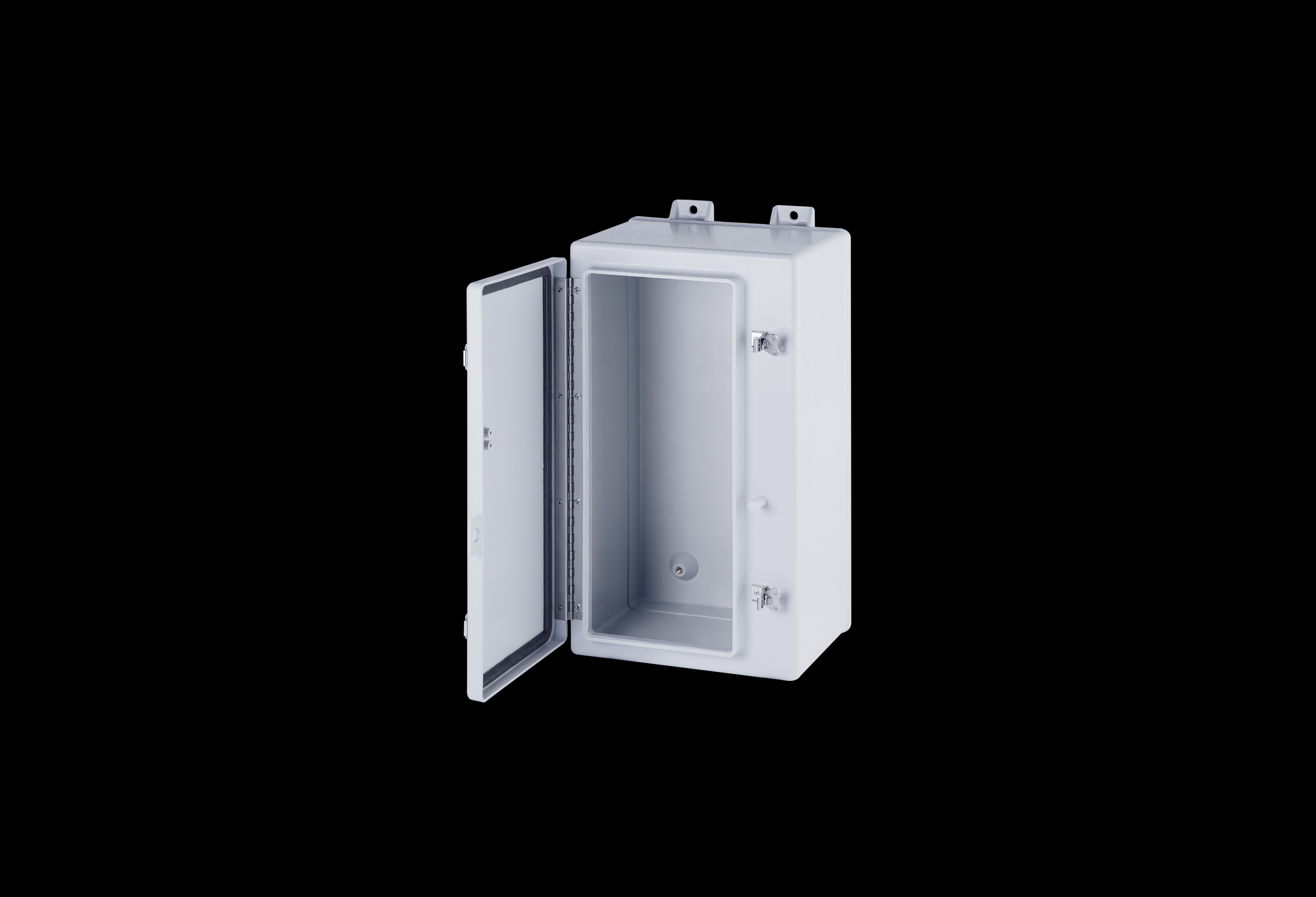 N241210HWT-QFL-Open.jpg Fiberglass Enclosure 24 x 12 x 10 Inches N Series with Stainless Steel Hinged, Latched Opaque Cover by Stahlin