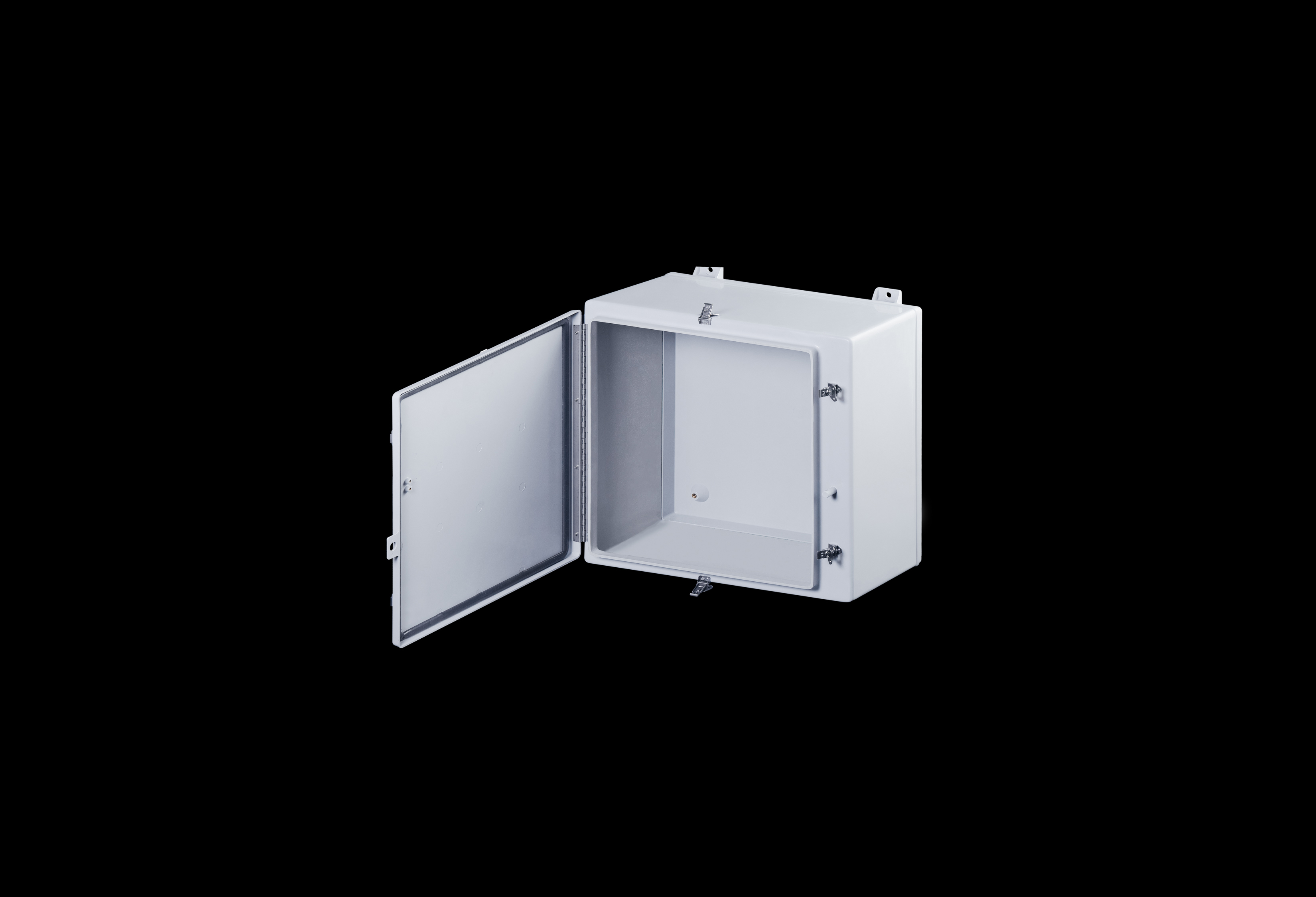 N242412HWT-QFL-Open.jpg Fiberglass Enclosure 24 x 24 x 10 Inches N Series Large with Stainless Steel Hinged, Latched Opaque Cover by Stahlin