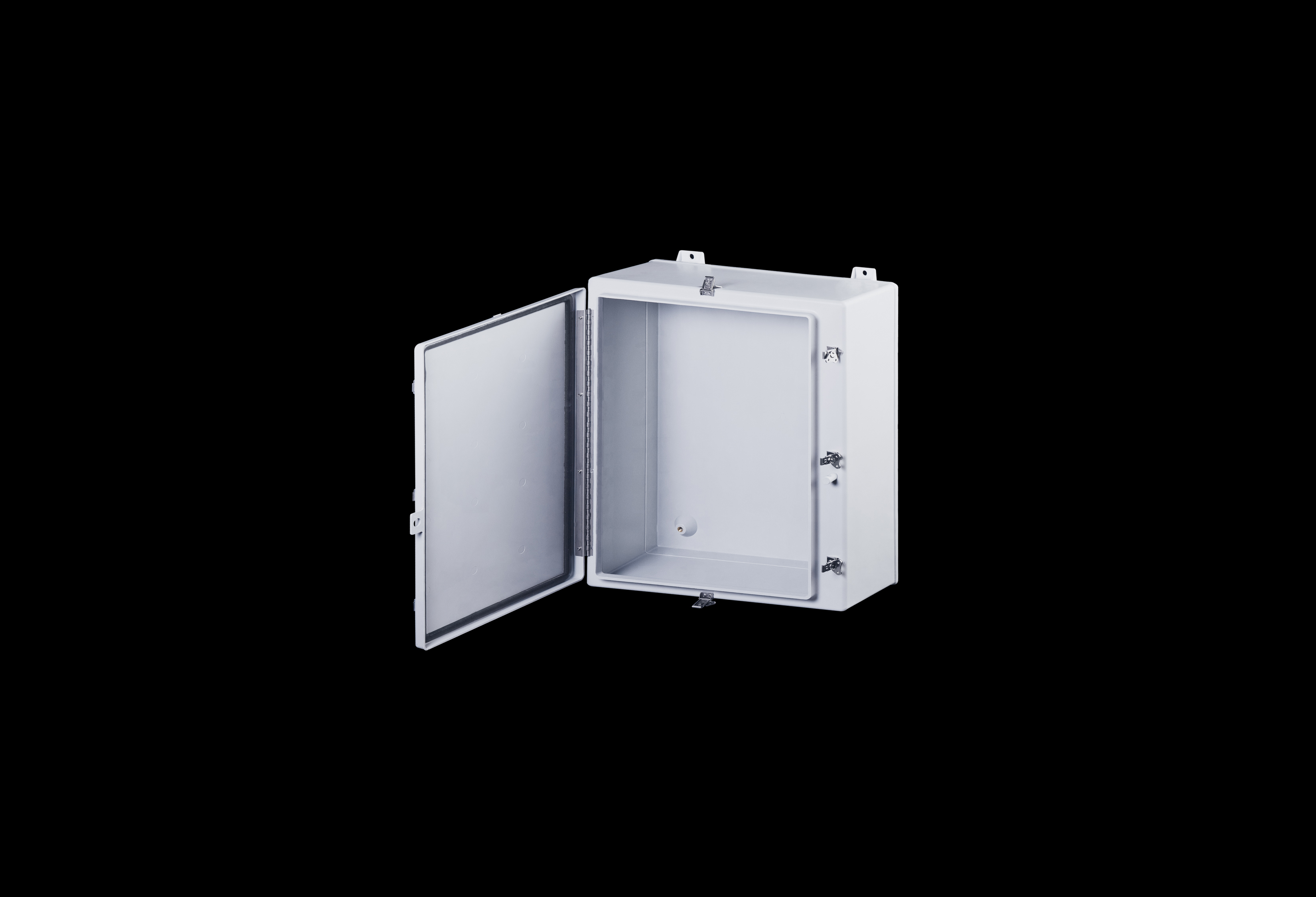 N302412HWT-QFL-Open.jpg Fiberglass Enclosure 30 x 24 x 10 Inches N Series Large with Stainless Steel Hinged, Latched Opaque Cover by Stahlin