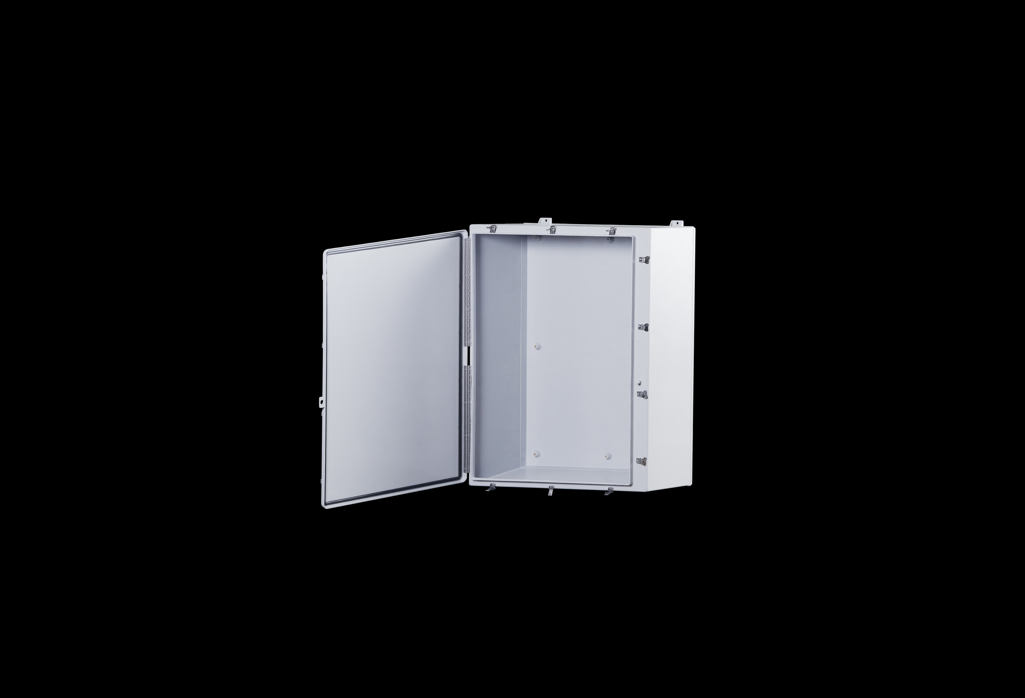N483616HWT-QFL-Open.jpg Fiberglass Enclosure 48 x 36 x 12 Inches N Series Large with Stainless Steel Hinged, Latched Opaque Cover by Stahlin