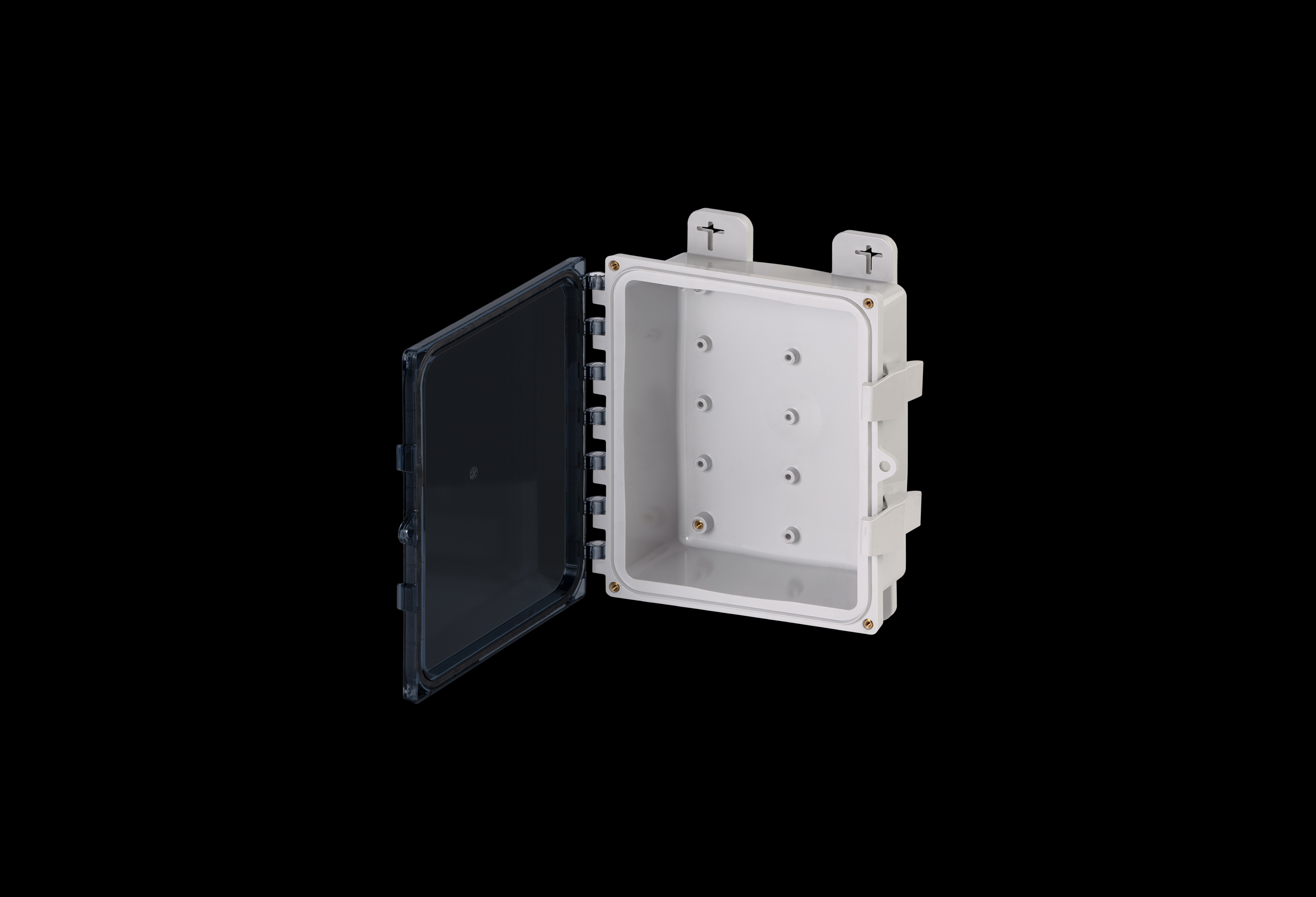 PC100803CC-QFL-Open.jpg Polycarbonate Low Profile Enclosure 10 x 8 x 3 Inches PolySlim™ Series with Clear Cover by Stahlin