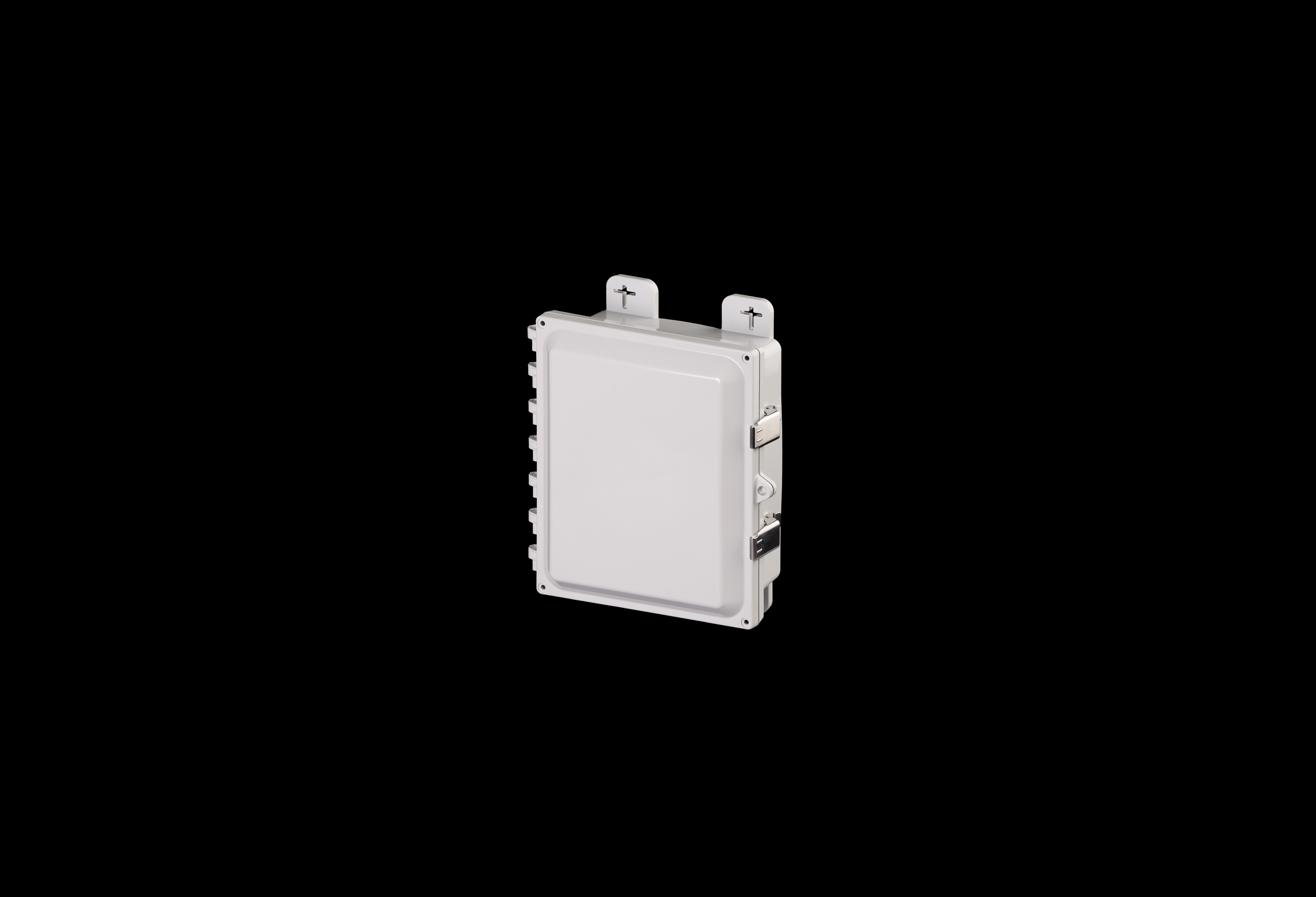 PC100803SS-QFL-Closed.jpg Polycarbonate Low Profile Enclosure 10 x 8 x 3 Inches PolySlim™ Series with Opaque Cover and Stainless Steel Latches by Stahlin