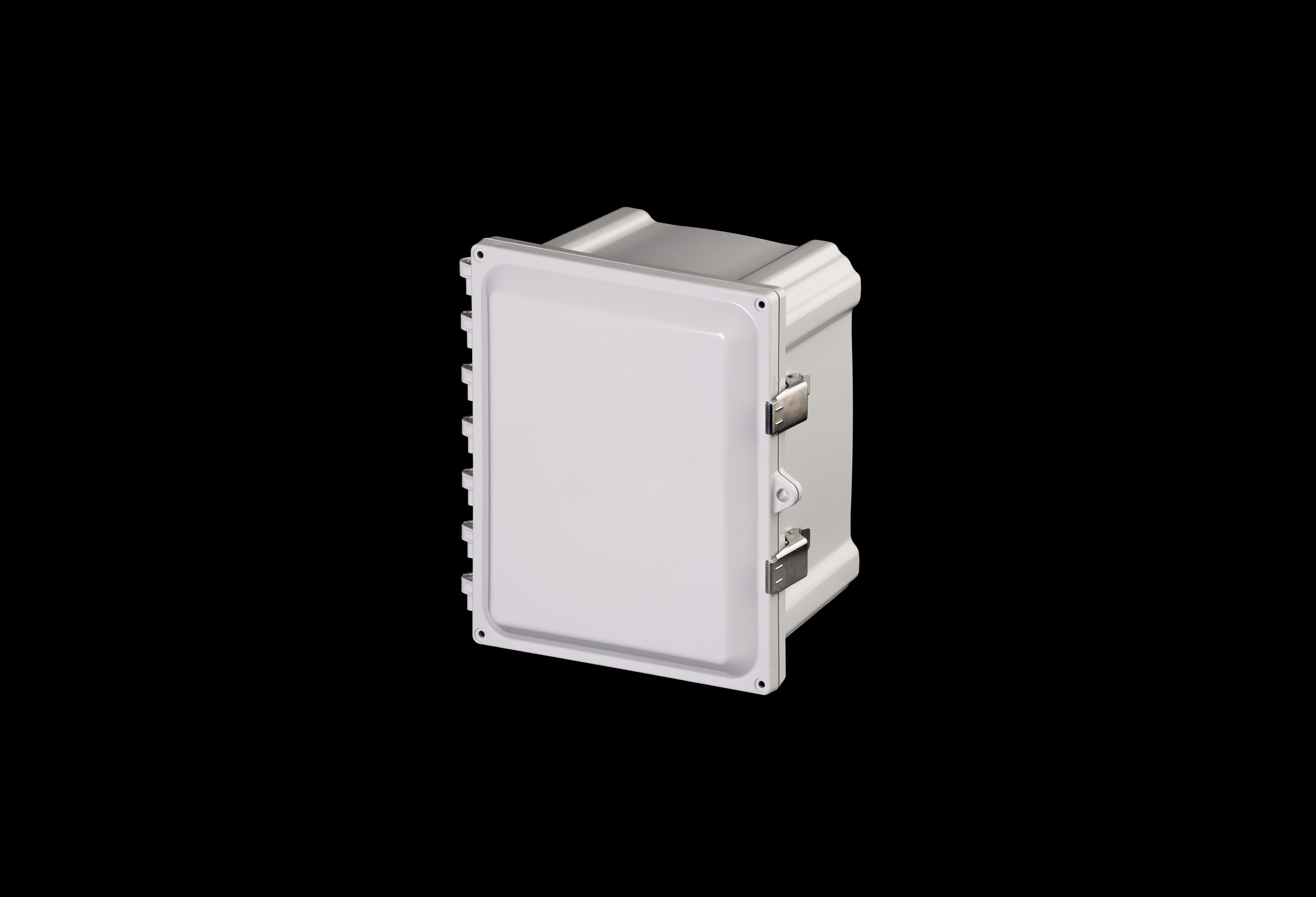 PC100806SS-QFL-Closed.jpg Polycarbonate Enclosure 10 x 8 x 6 Inches PolyStar Series with Hinged, Opaque Cover and Stainless Steel Latches by Stahlin