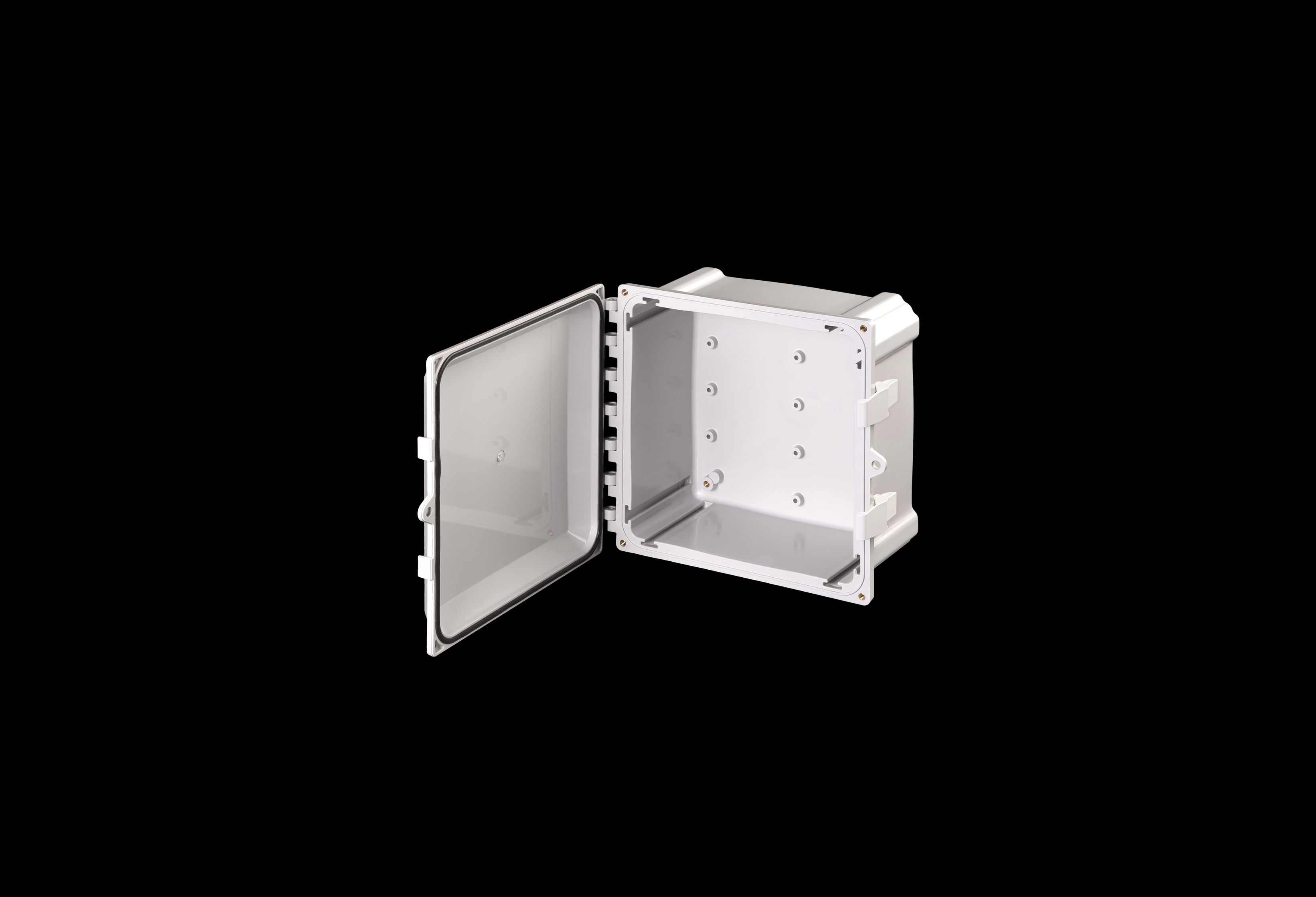 PC1010-QFL-Open.jpg Polycarbonate Enclosure 10 x 10 x 6 Inches PolyStar Series with Opaque Cover by Stahlin