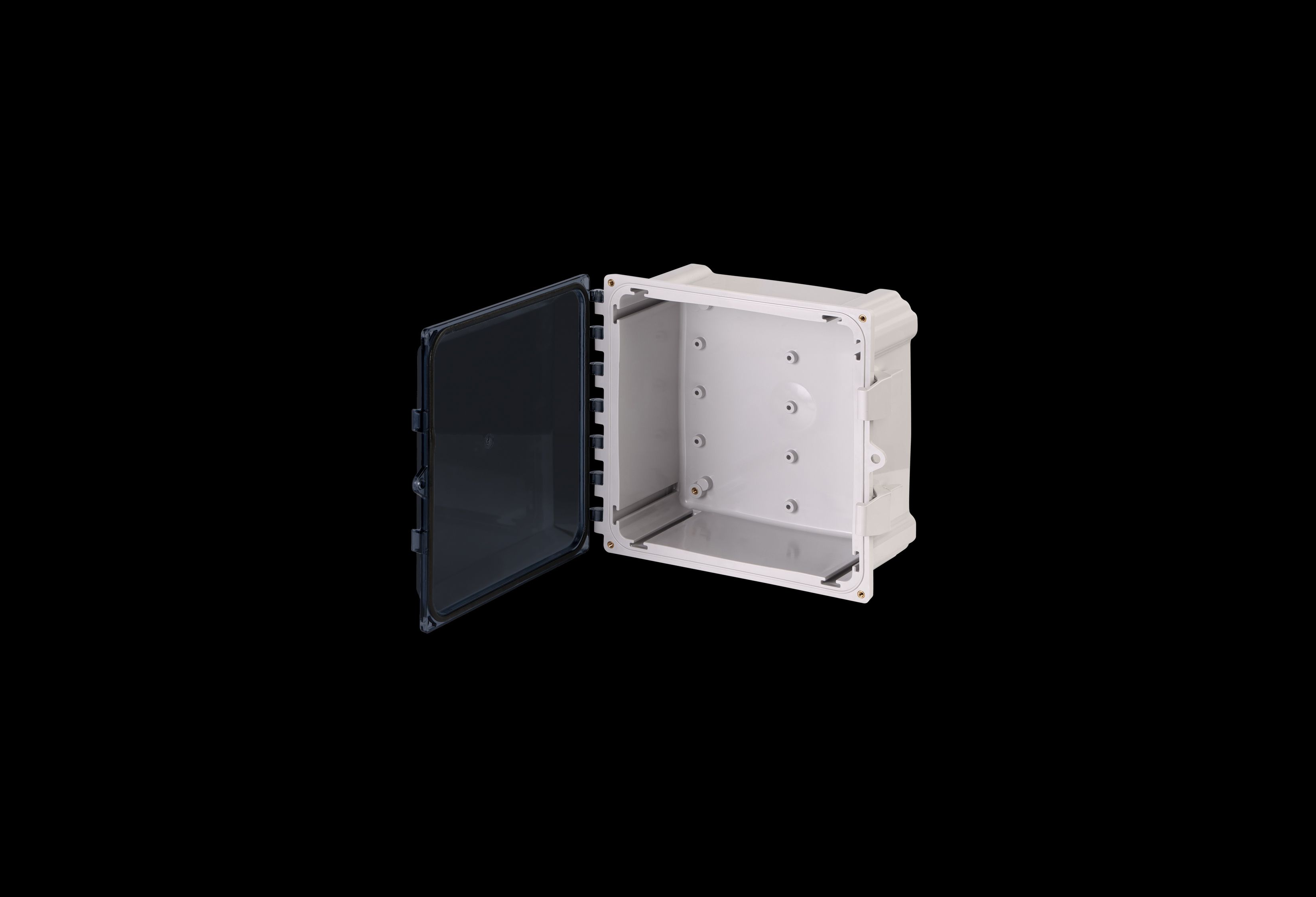 PC1010CC-QFL-Open.jpg Polycarbonate Enclosure 10 x 10 x 6 Inches PolyStar Series with Clear Cover by Stahlin