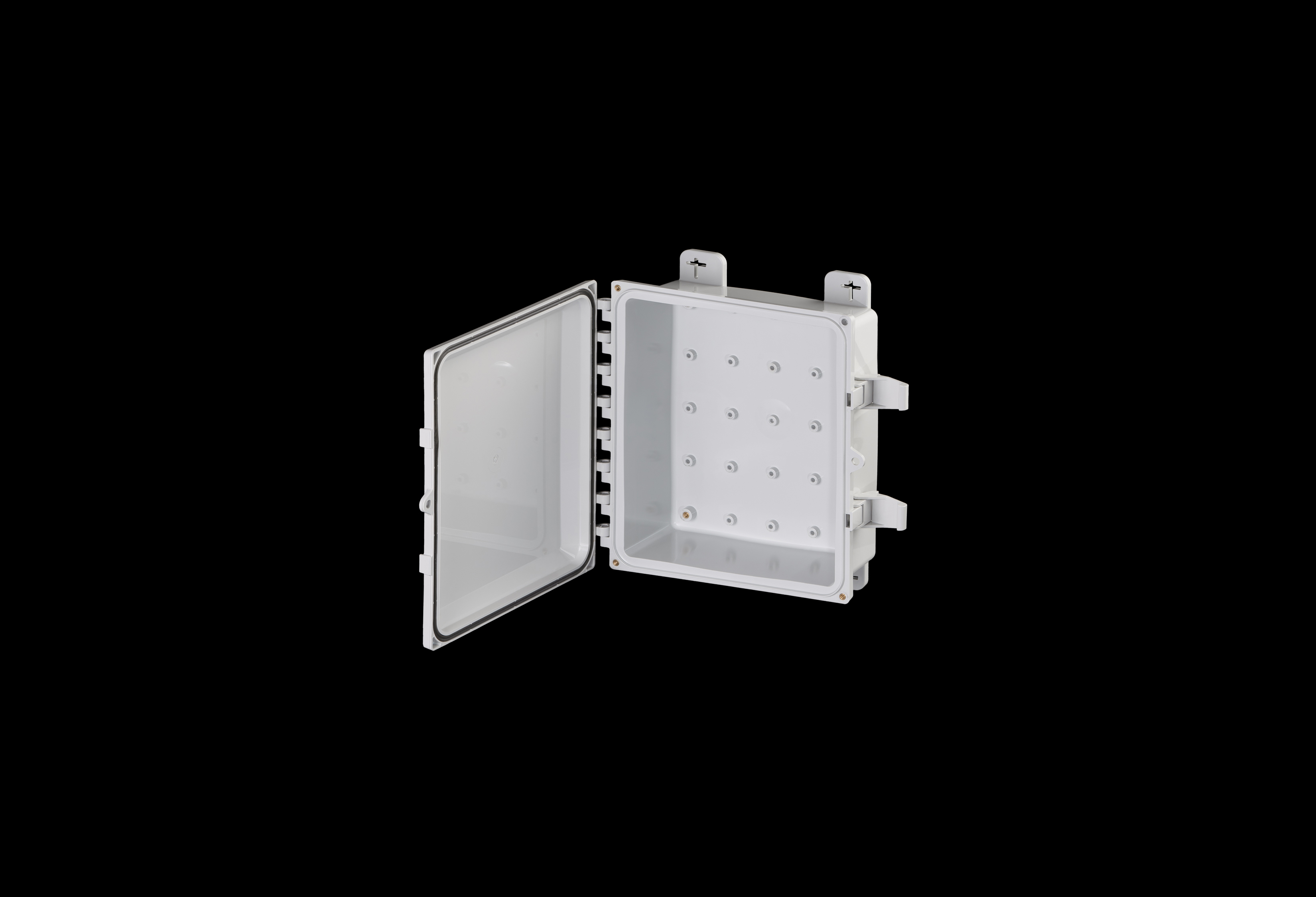 PC121004-QFL-Open.jpg Polycarbonate Low Profile Enclosure 12 x 10 x 4 Inches PolySlim™ Series with Opaque Cover by Stahlin