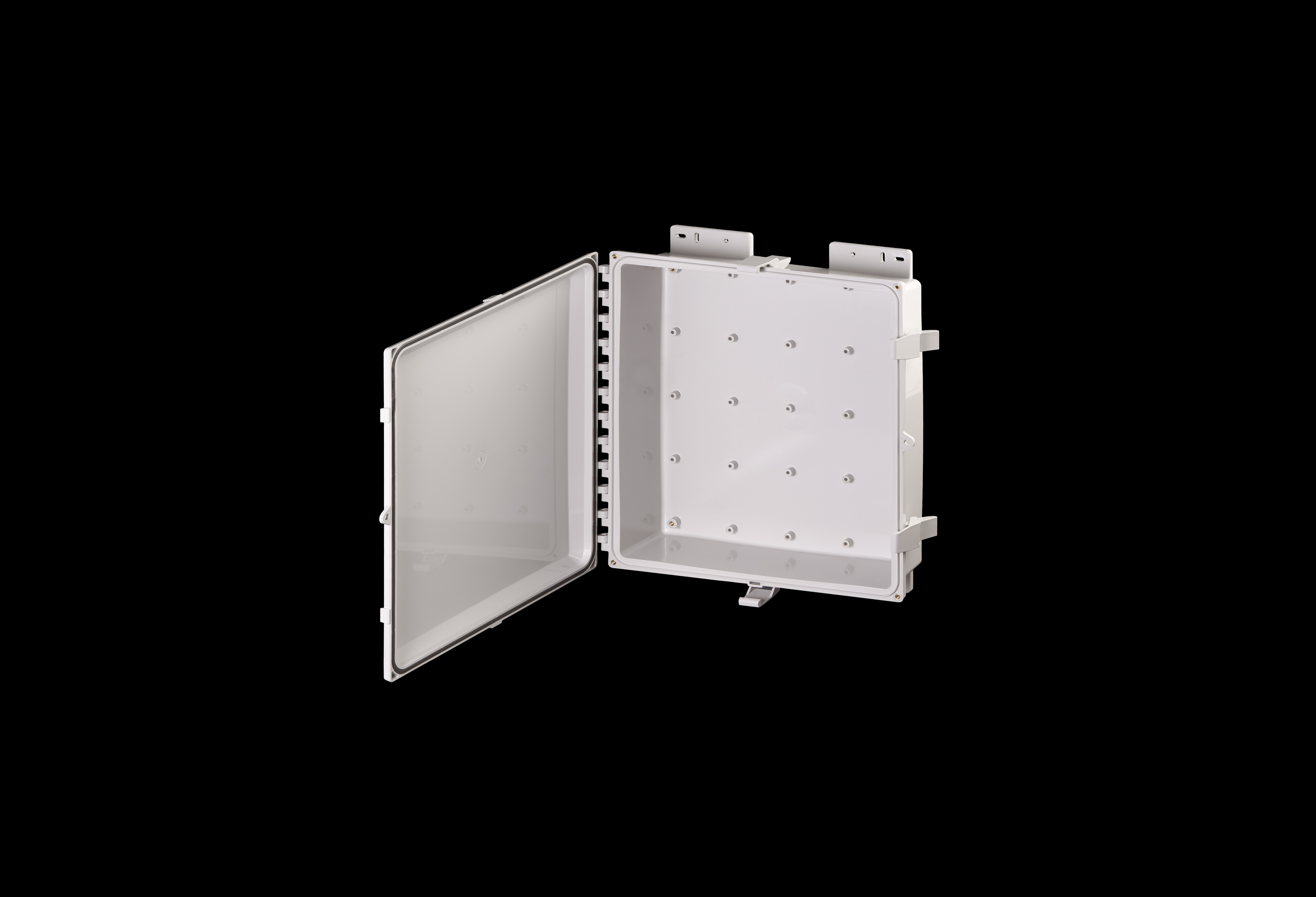 PC181604-QFL-Open.jpg Polycarbonate Low Profile Enclosure 16 x 14 x 4 Inches PolySlim™ Series with Opaque Cover by Stahlin