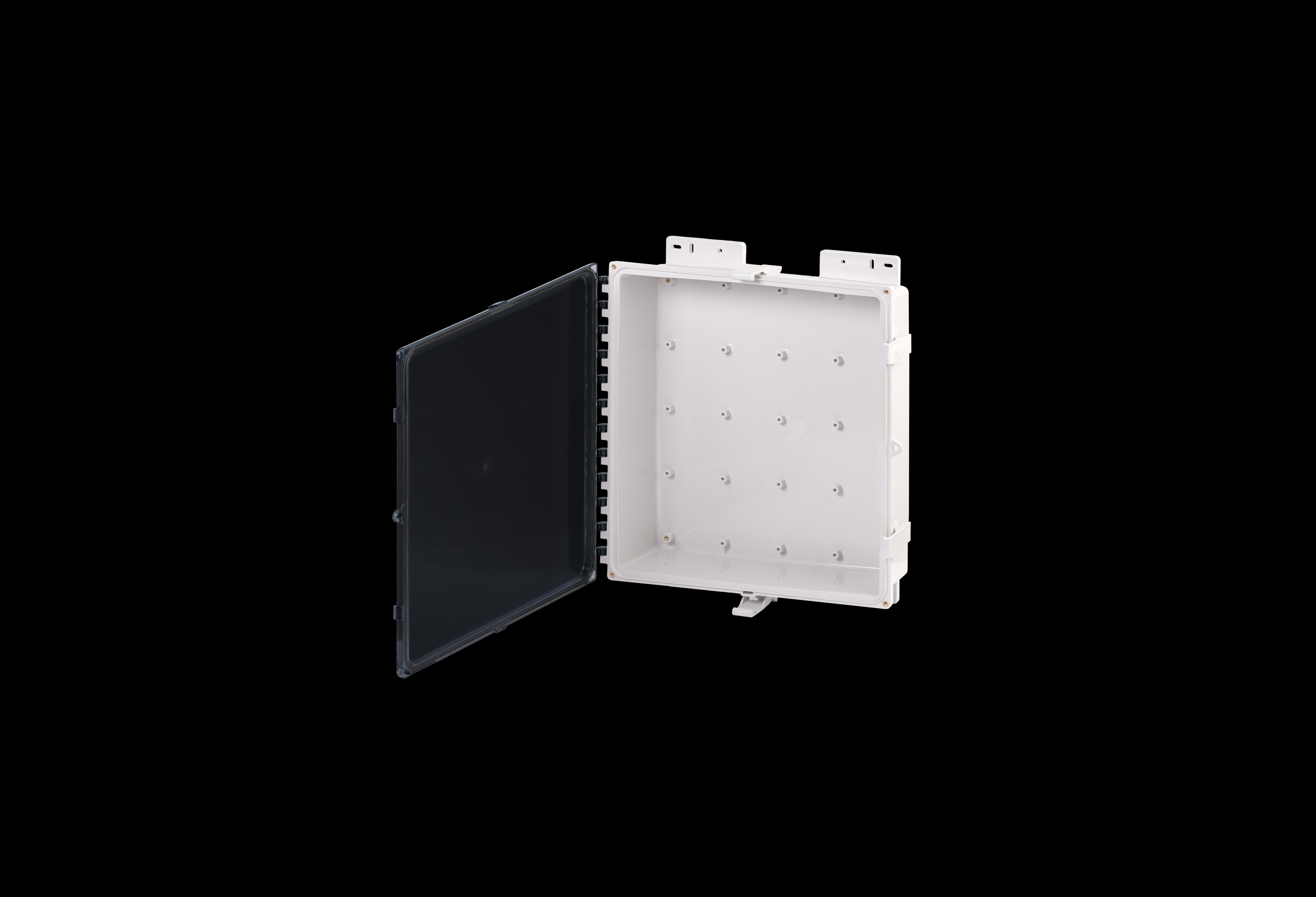 PC181604CC-QFL-Open.jpg Polycarbonate Low Profile Enclosure 18 x 16 x 4 Inches PolySlim™ Series with Clear Cover by Stahlin