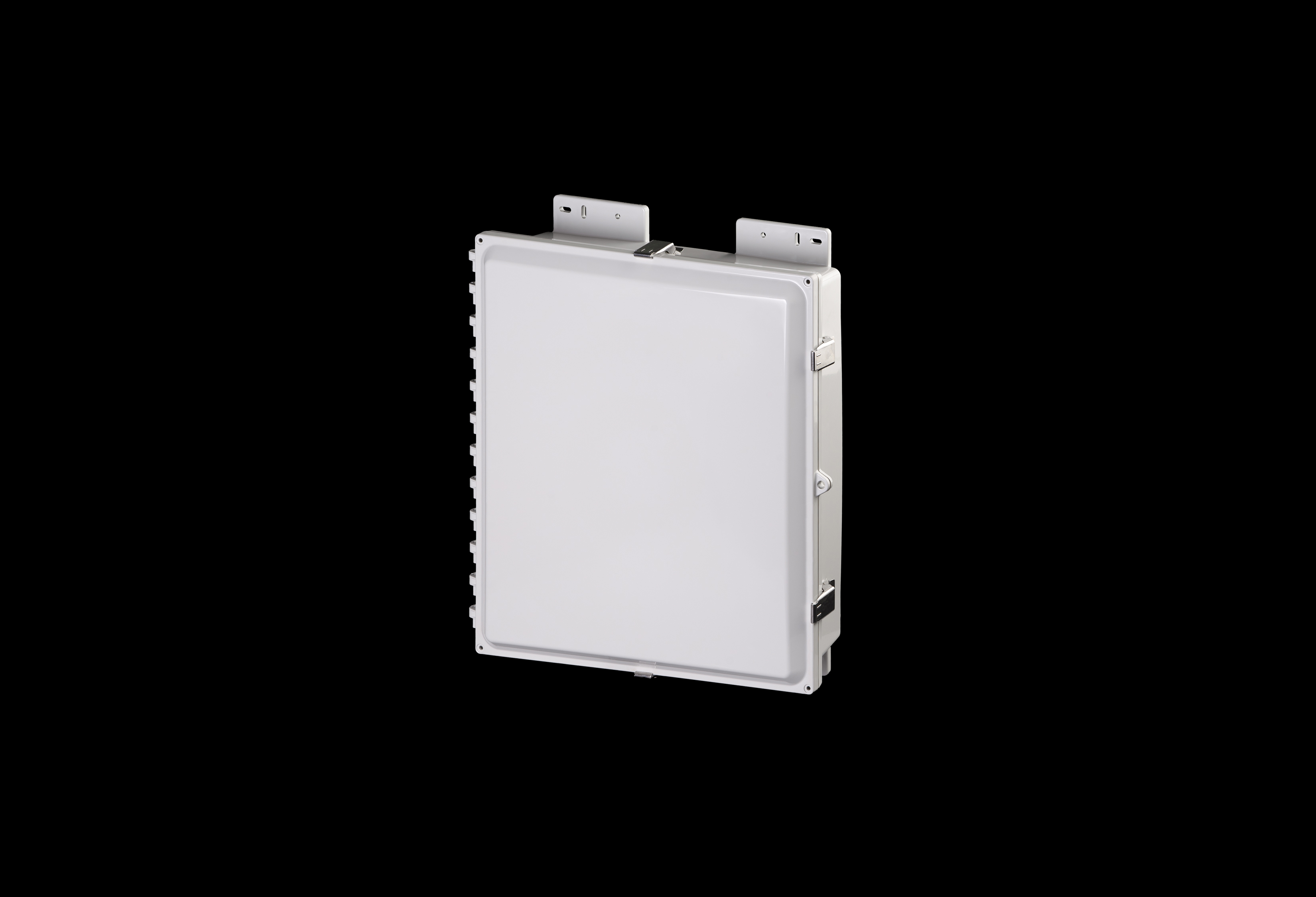 PC181604SS-QFL-Closed.jpg Polycarbonate Low Profile Enclosure 16 x 14 x 4 Inches PolySlim™ Series with Opaque Cover and Stainless Steel Latches by Stahlin