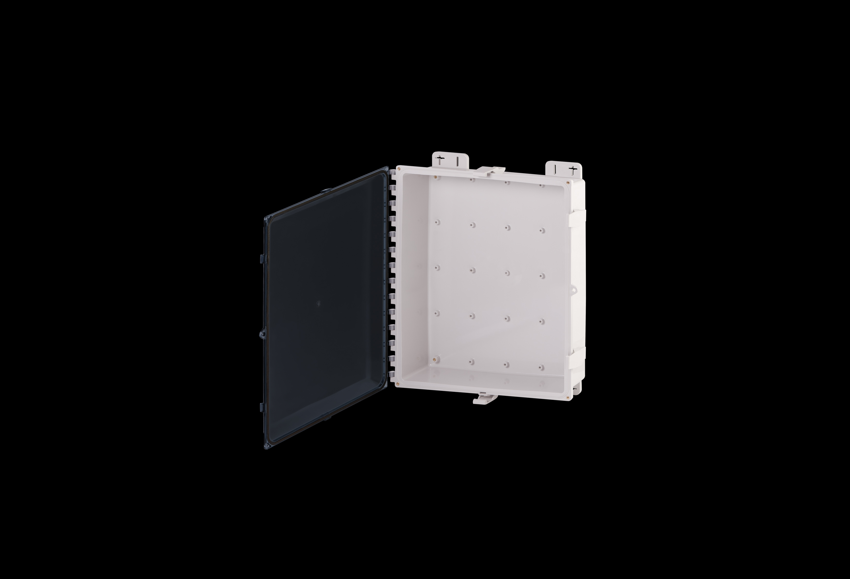 PC201604CC-QFL-Open.jpg Polycarbonate Low Profile Enclosure 20 x 16 x 4 Inches PolySlim™ Series with Clear Cover by Stahlin