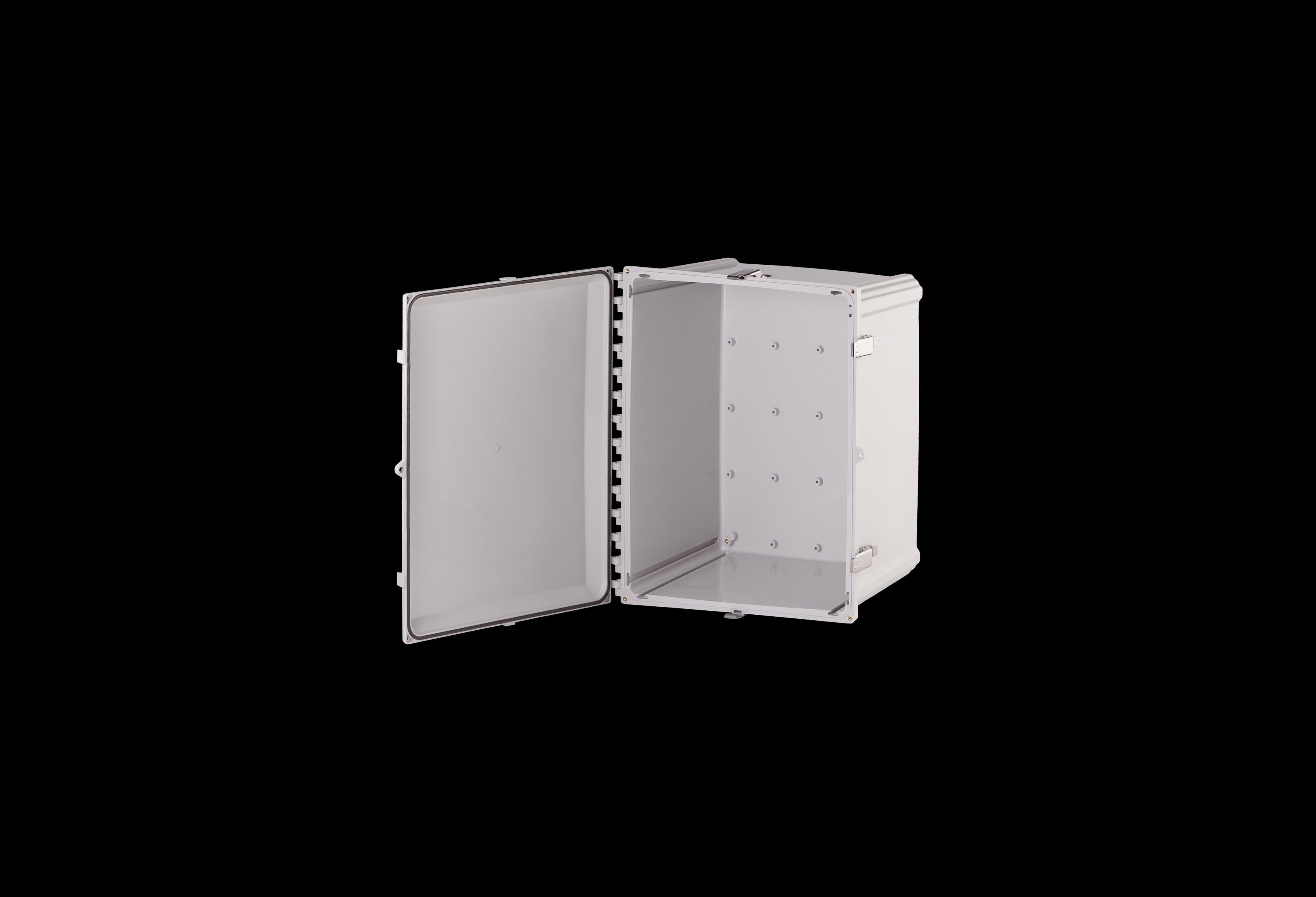 PC2016SS-QFL-Open.jpg Polycarbonate Enclosure 20 x 16 x 8 Inches PolyStar Series with Hinged, Opaque Cover and Stainless Steel Latches by Stahlin