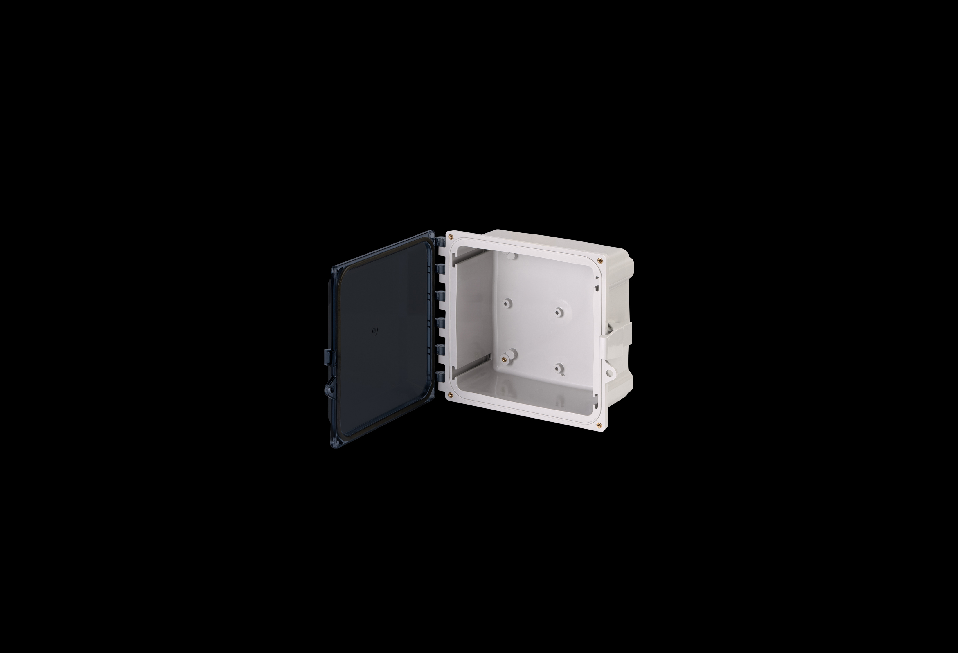 PC808CC-QFL-Open.jpg Polycarbonate Enclosure 8 x 8 x 4 Inches PolyStar Series with Clear Cover by Stahlin